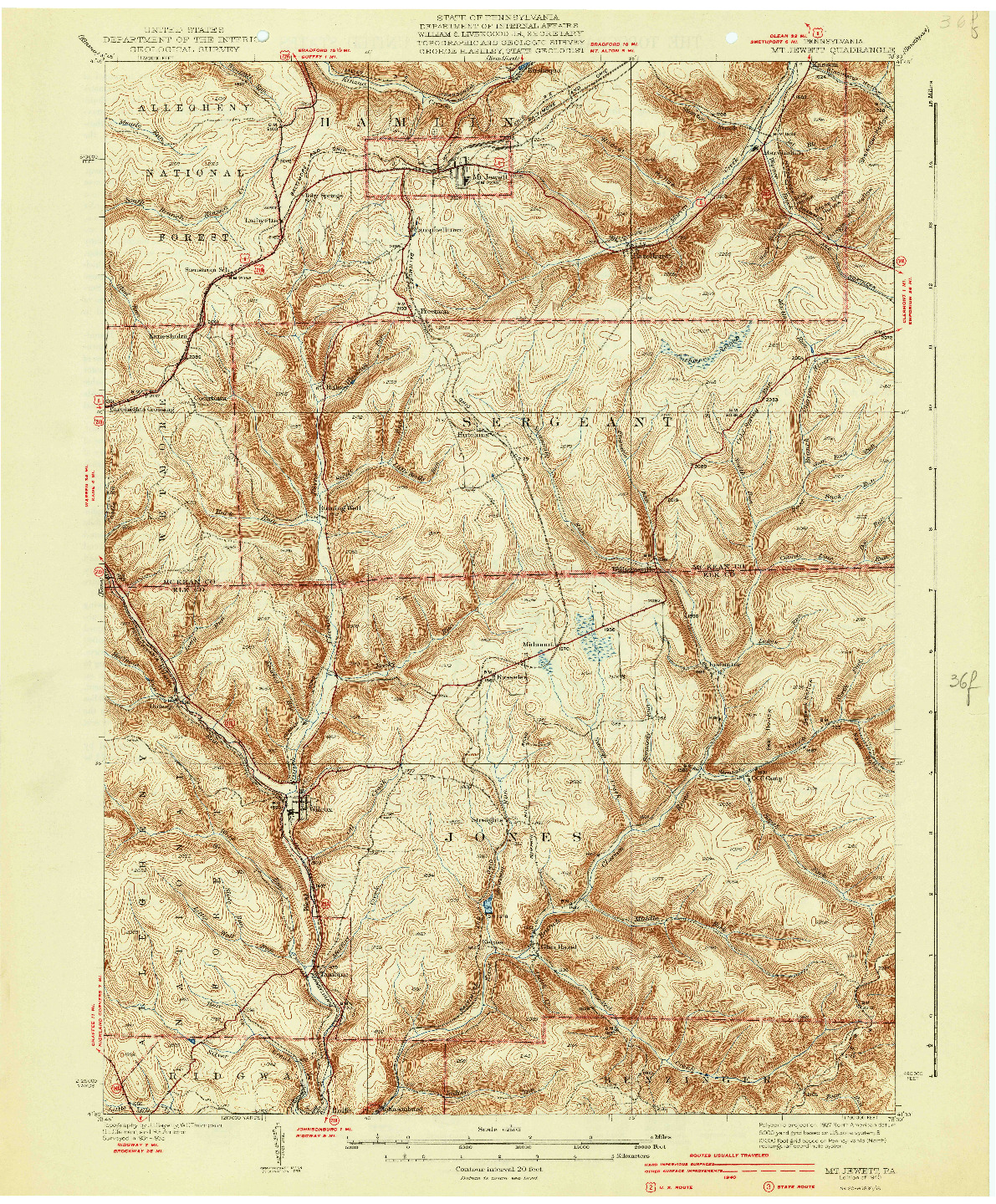 USGS 1:62500-SCALE QUADRANGLE FOR MT. JEWETT, PA 1940