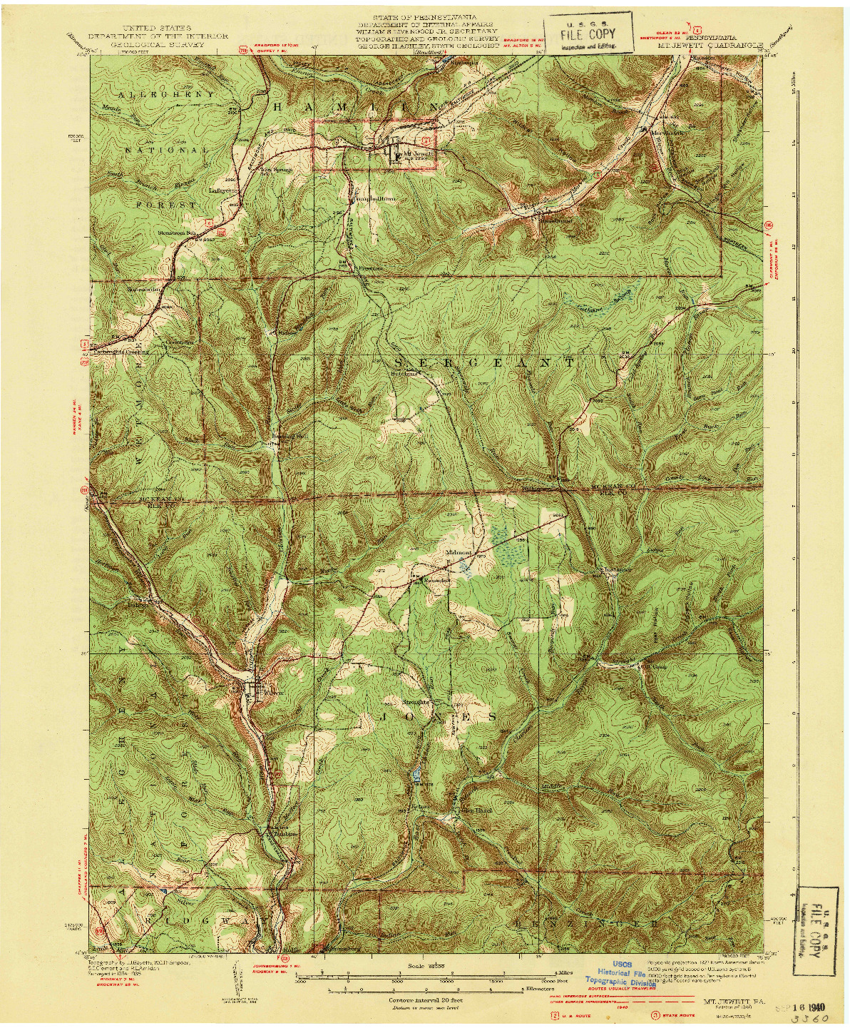 USGS 1:62500-SCALE QUADRANGLE FOR MT. JEWETT, PA 1940