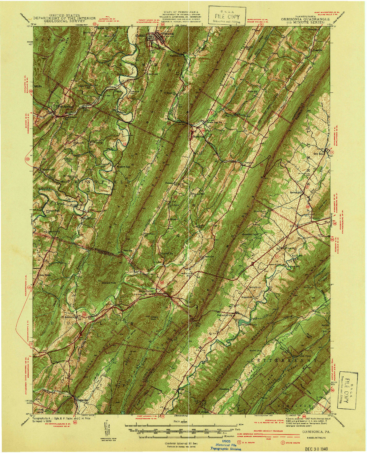 USGS 1:62500-SCALE QUADRANGLE FOR ORBISONIA, PA 1940