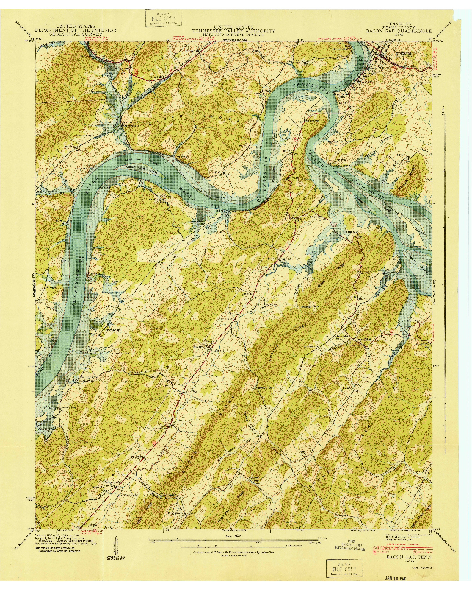 USGS 1:24000-SCALE QUADRANGLE FOR BACON GAP, TN 1940