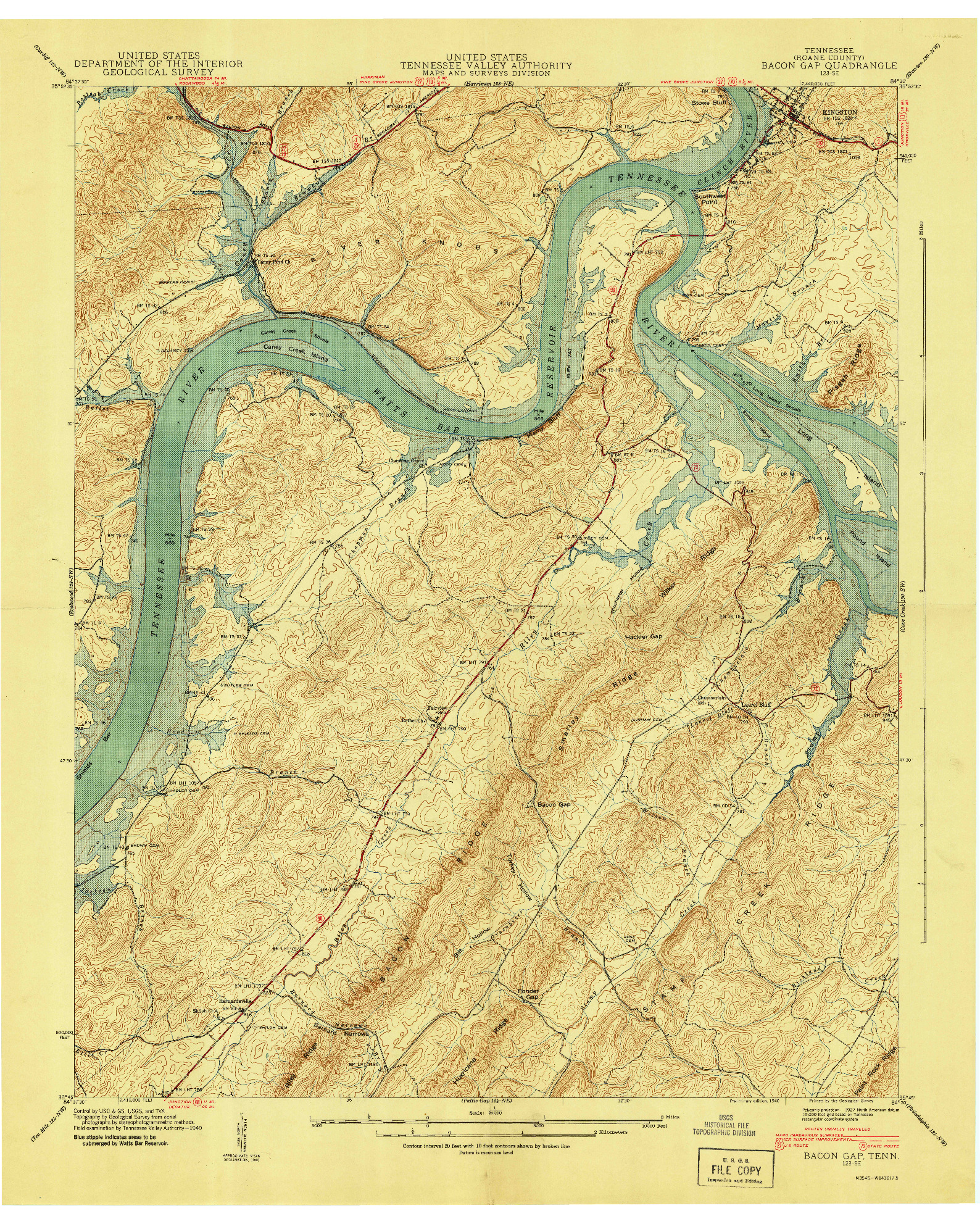 USGS 1:24000-SCALE QUADRANGLE FOR BACON GAP, TN 1940