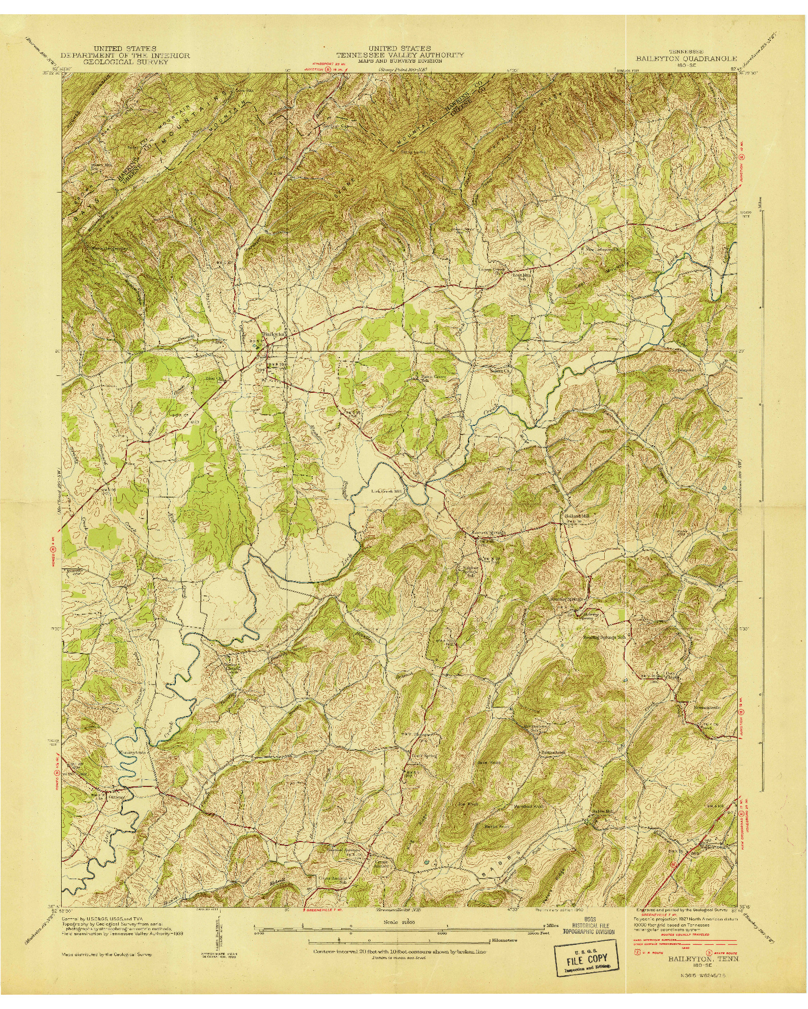 USGS 1:24000-SCALE QUADRANGLE FOR BAILEYTON, TN 1940