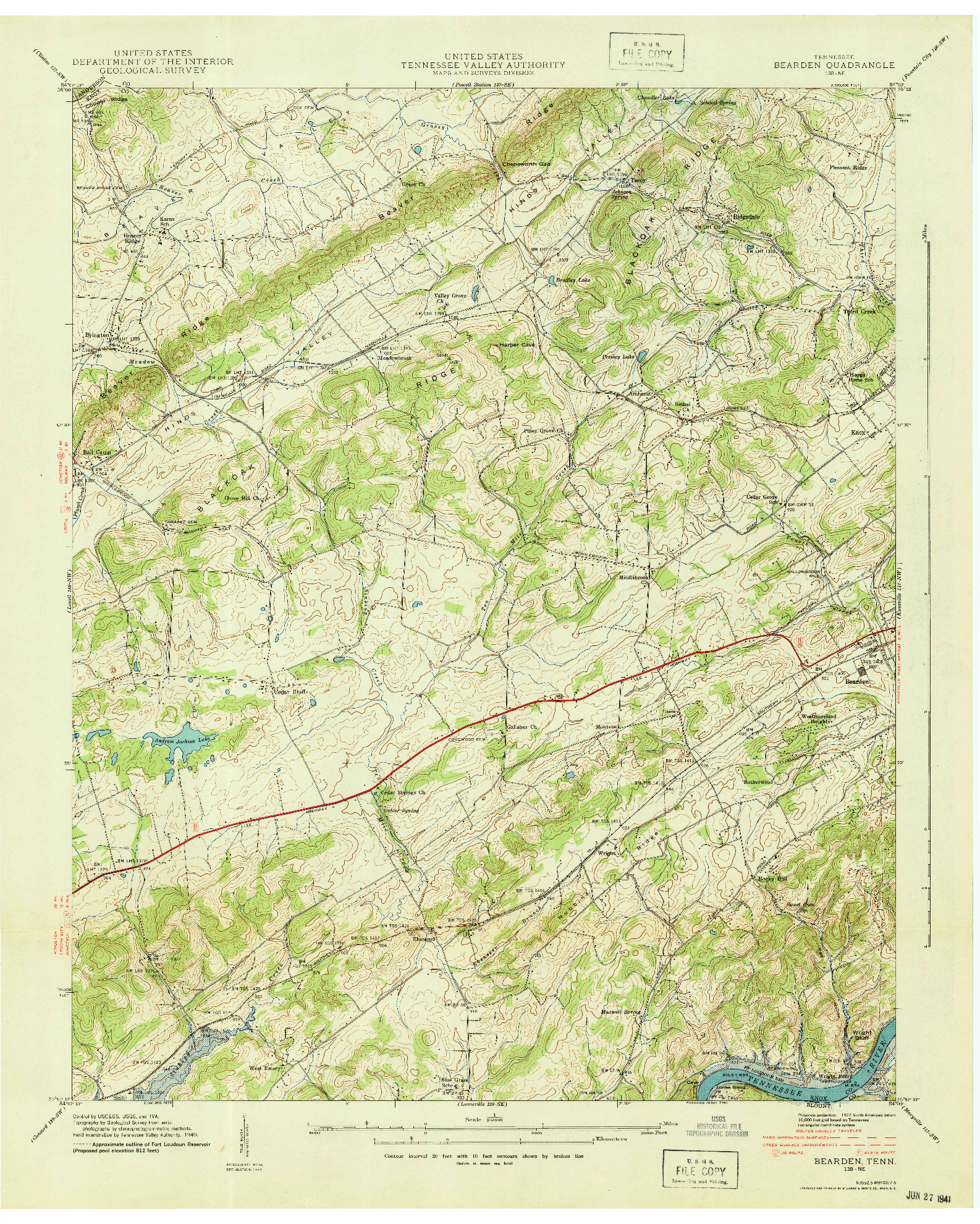 USGS 1:24000-SCALE QUADRANGLE FOR BEARDEN, TN 1940