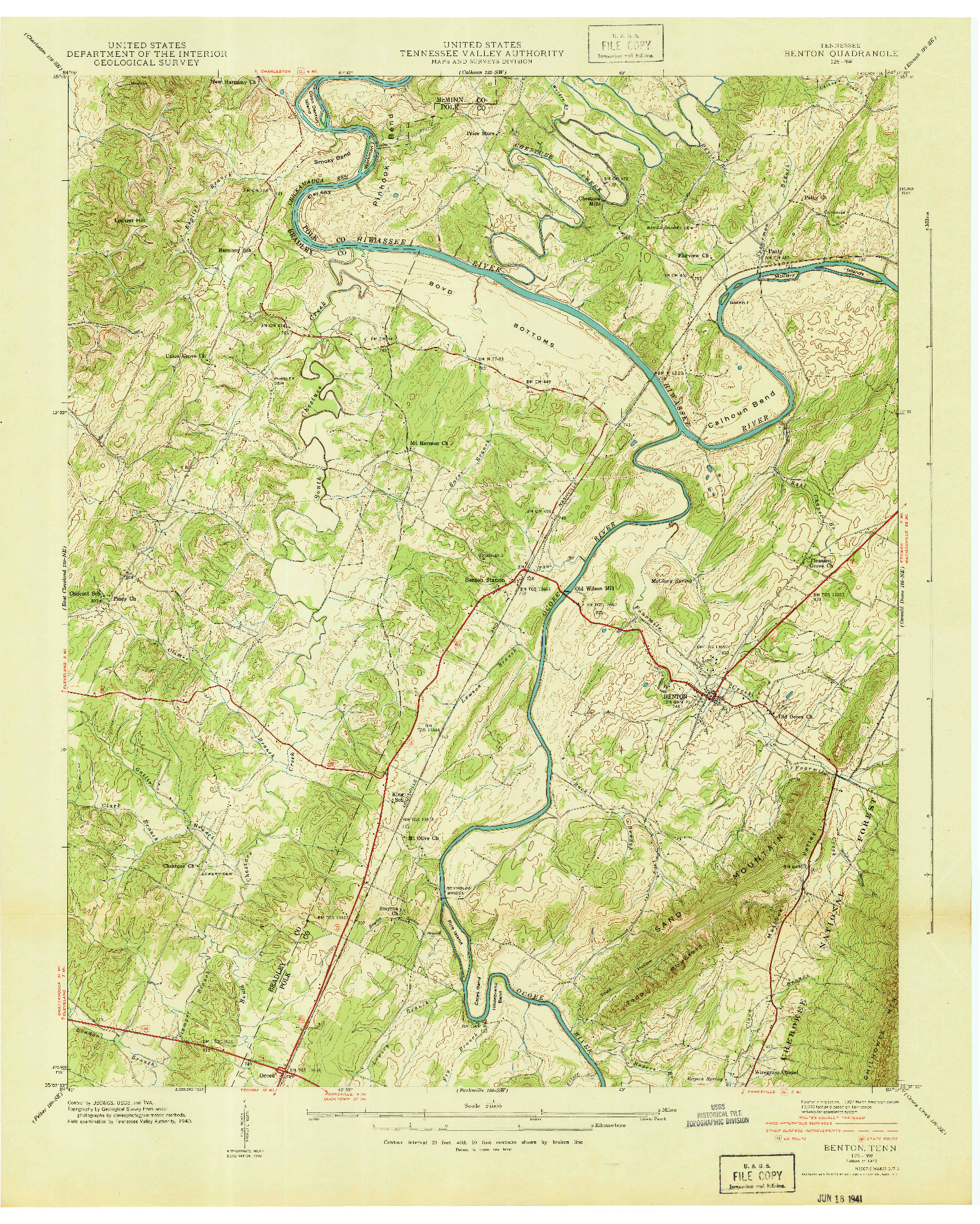 USGS 1:24000-SCALE QUADRANGLE FOR BENTON, TN 1940