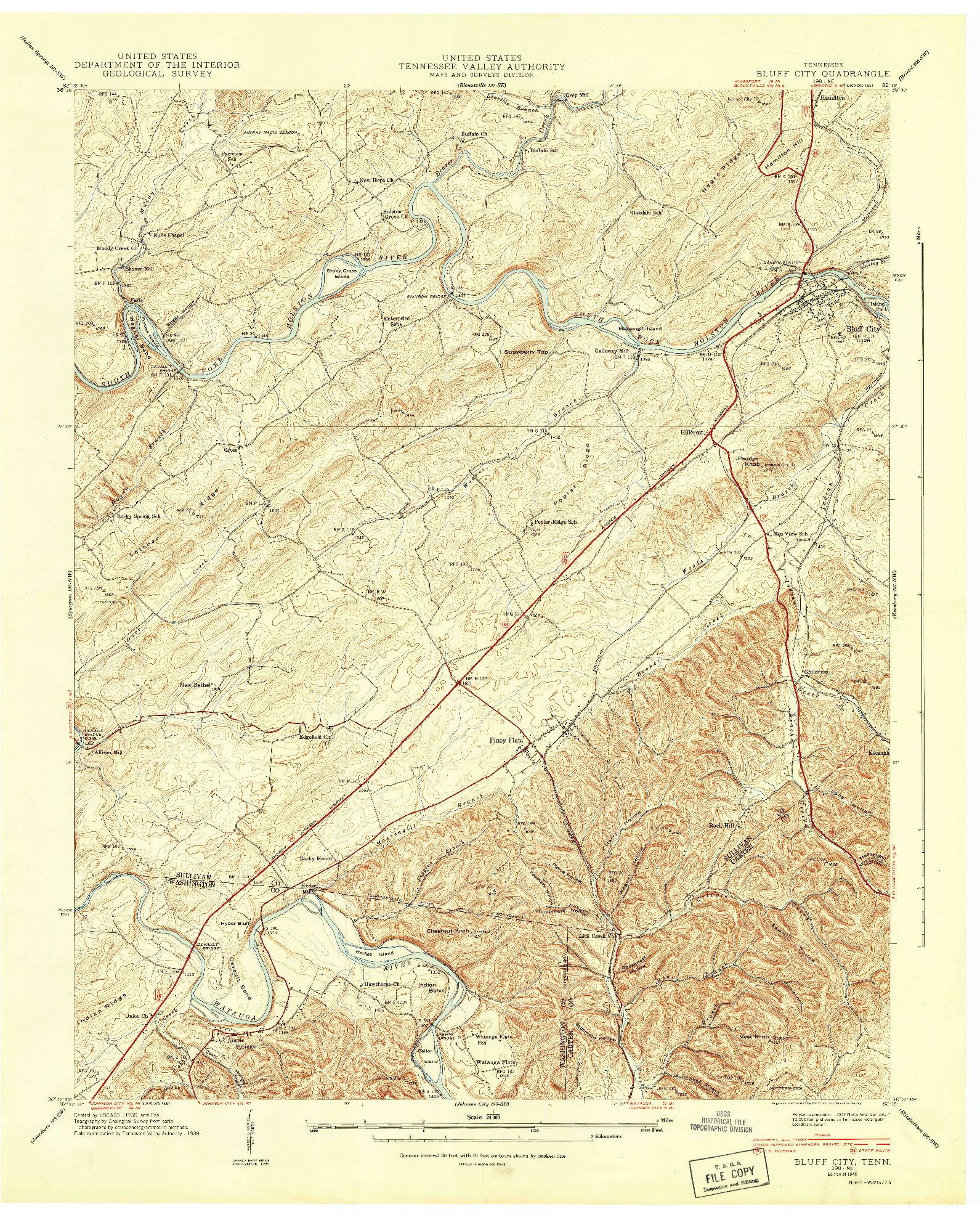 USGS 1:24000-SCALE QUADRANGLE FOR BLUFF CITY, TN 1940