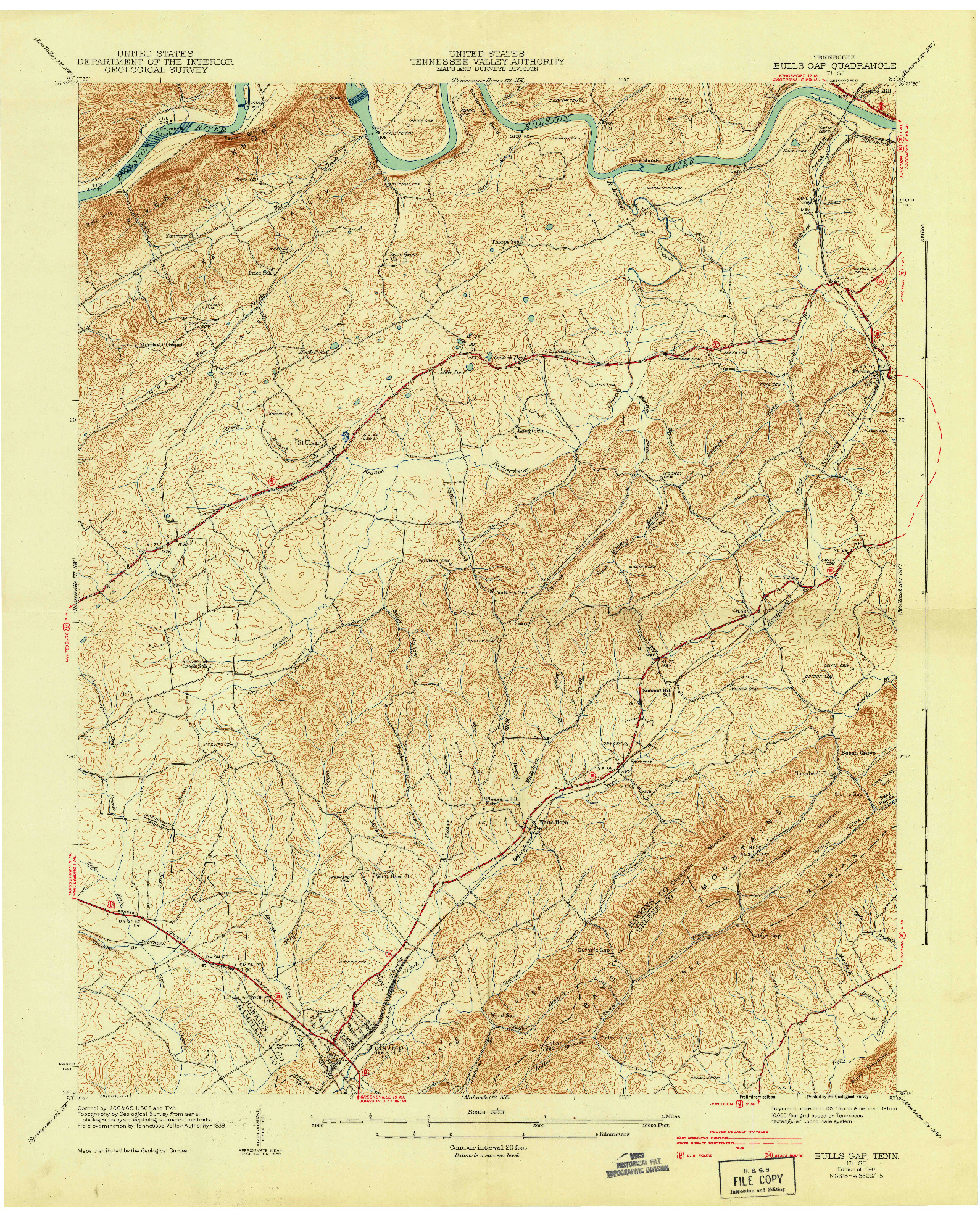USGS 1:24000-SCALE QUADRANGLE FOR BULLS GAP, TN 1940