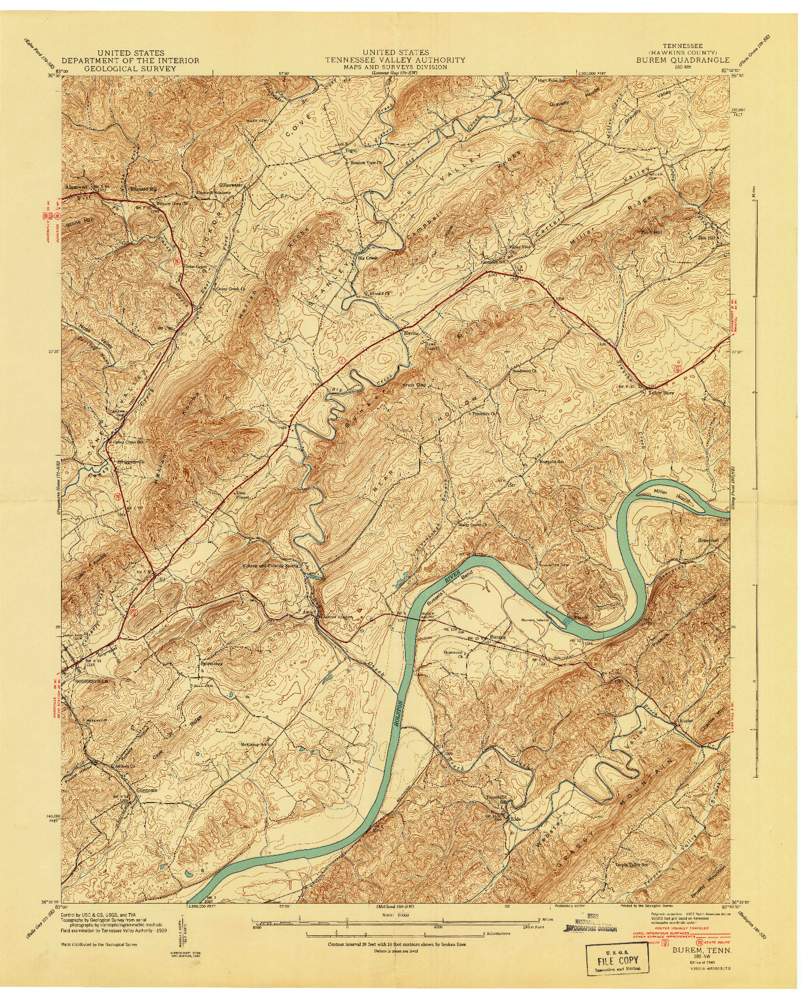 USGS 1:24000-SCALE QUADRANGLE FOR BUREM, TN 1940