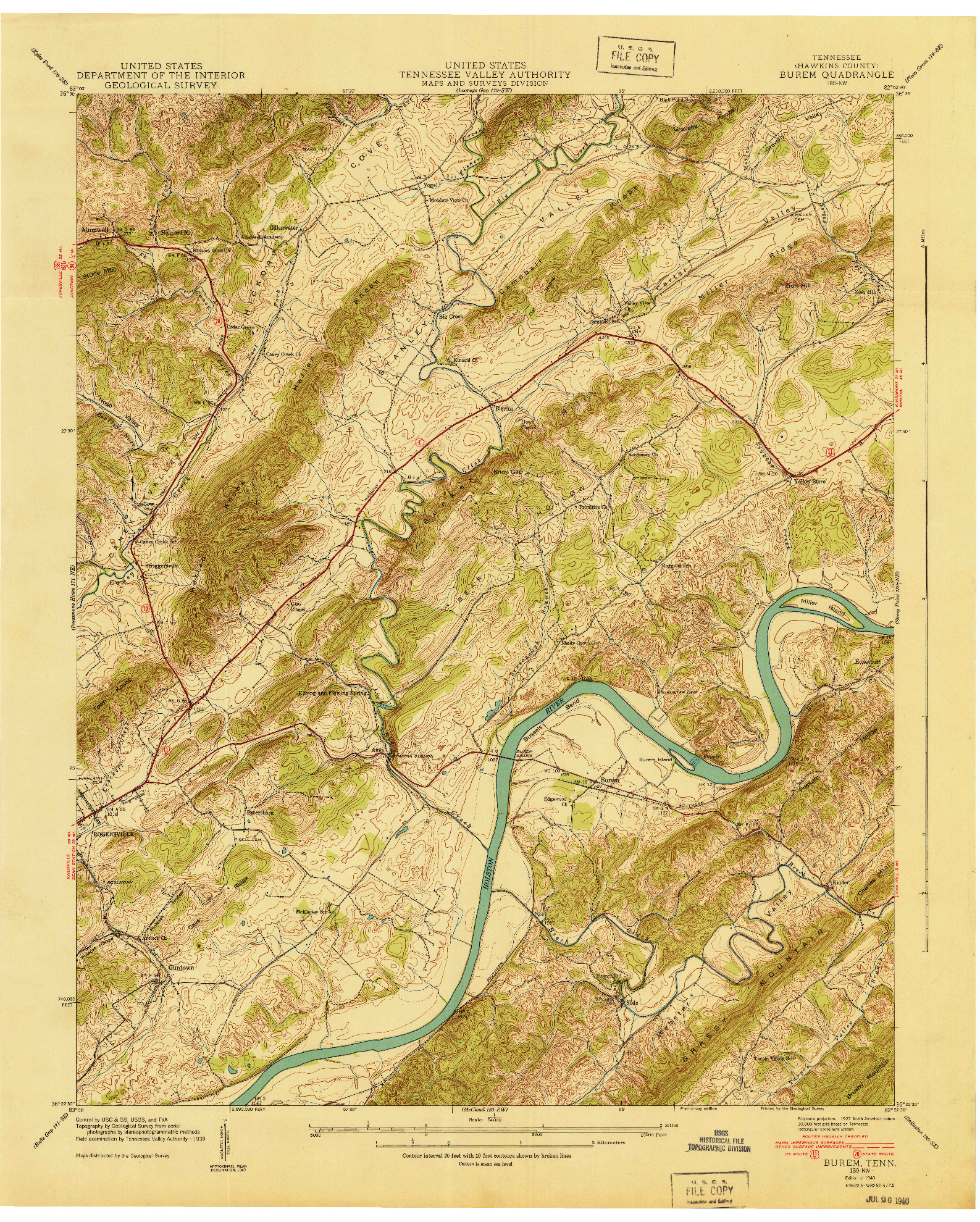 USGS 1:24000-SCALE QUADRANGLE FOR BUREM, TN 1940