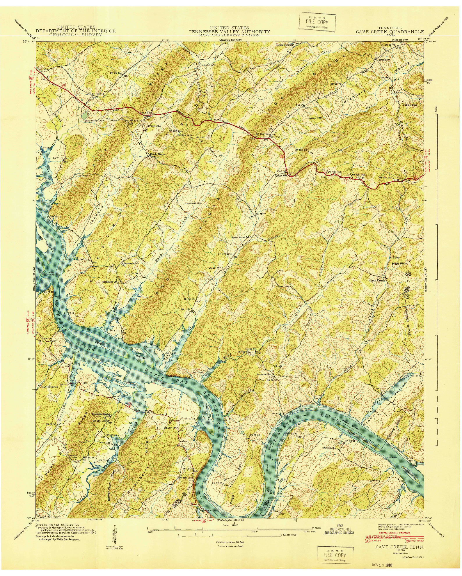 USGS 1:24000-SCALE QUADRANGLE FOR CAVE CREEK, TN 1940