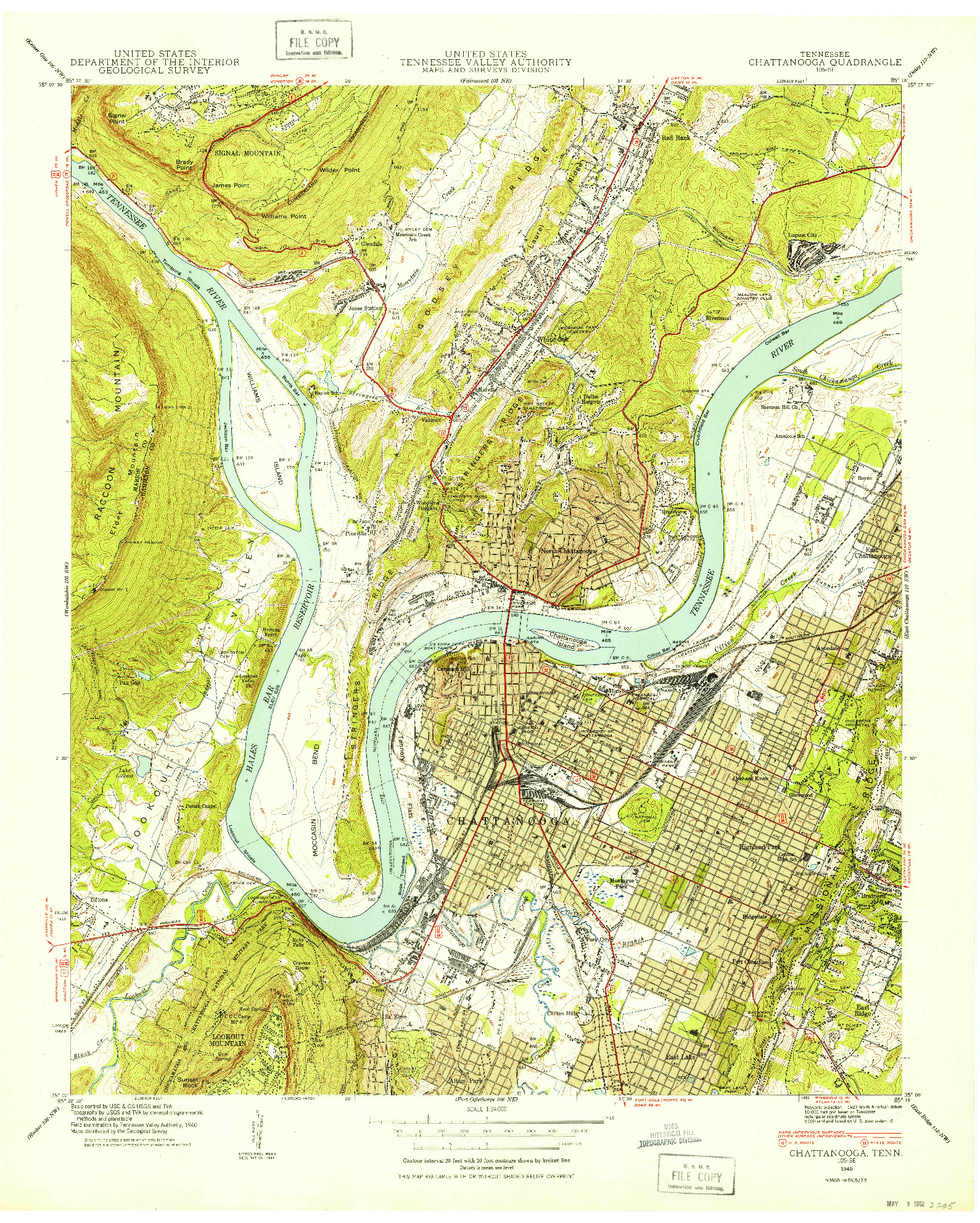 USGS 1:24000-SCALE QUADRANGLE FOR CHATTANOOGA, TN 1940