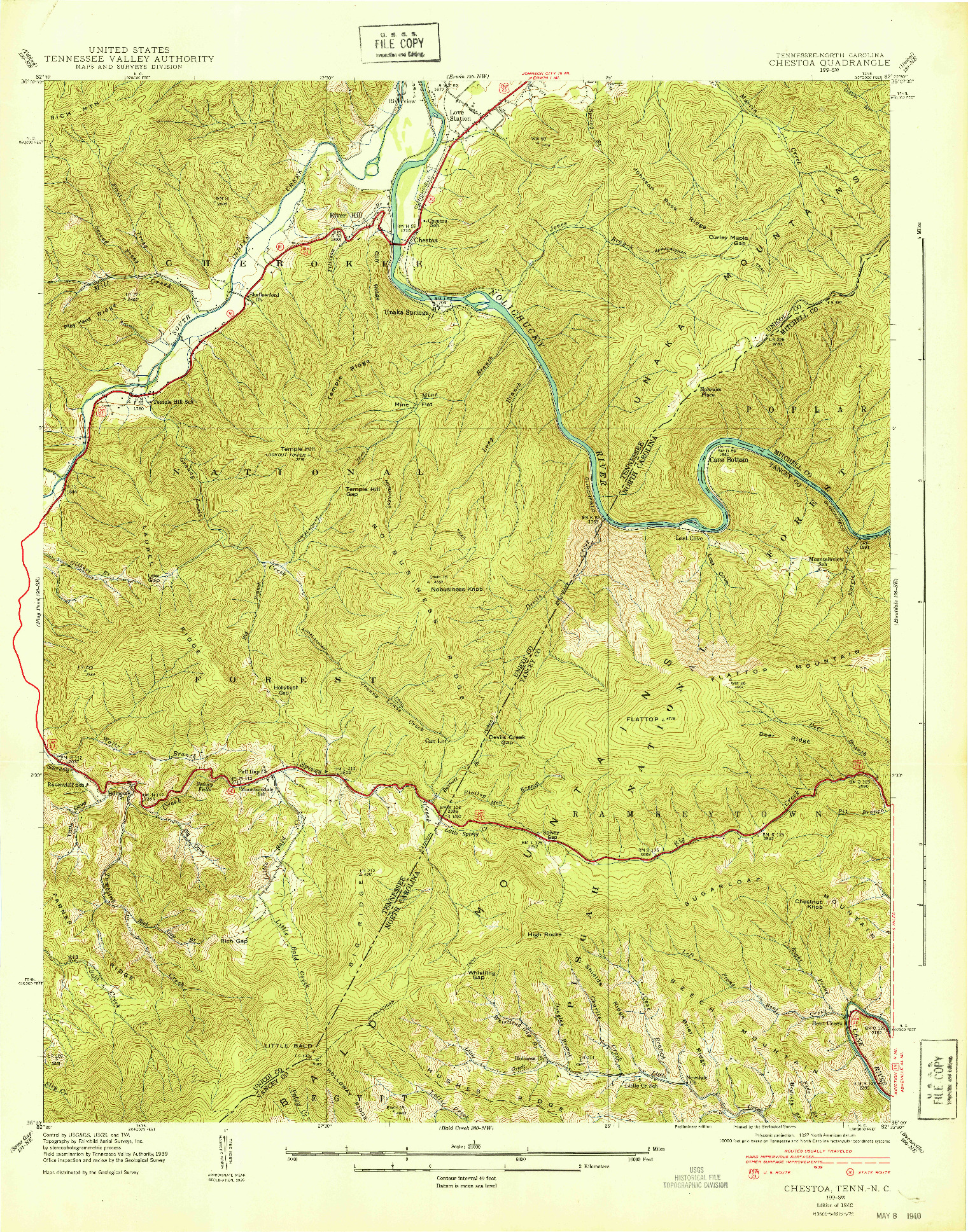 USGS 1:24000-SCALE QUADRANGLE FOR CHESTOA, TN 1940