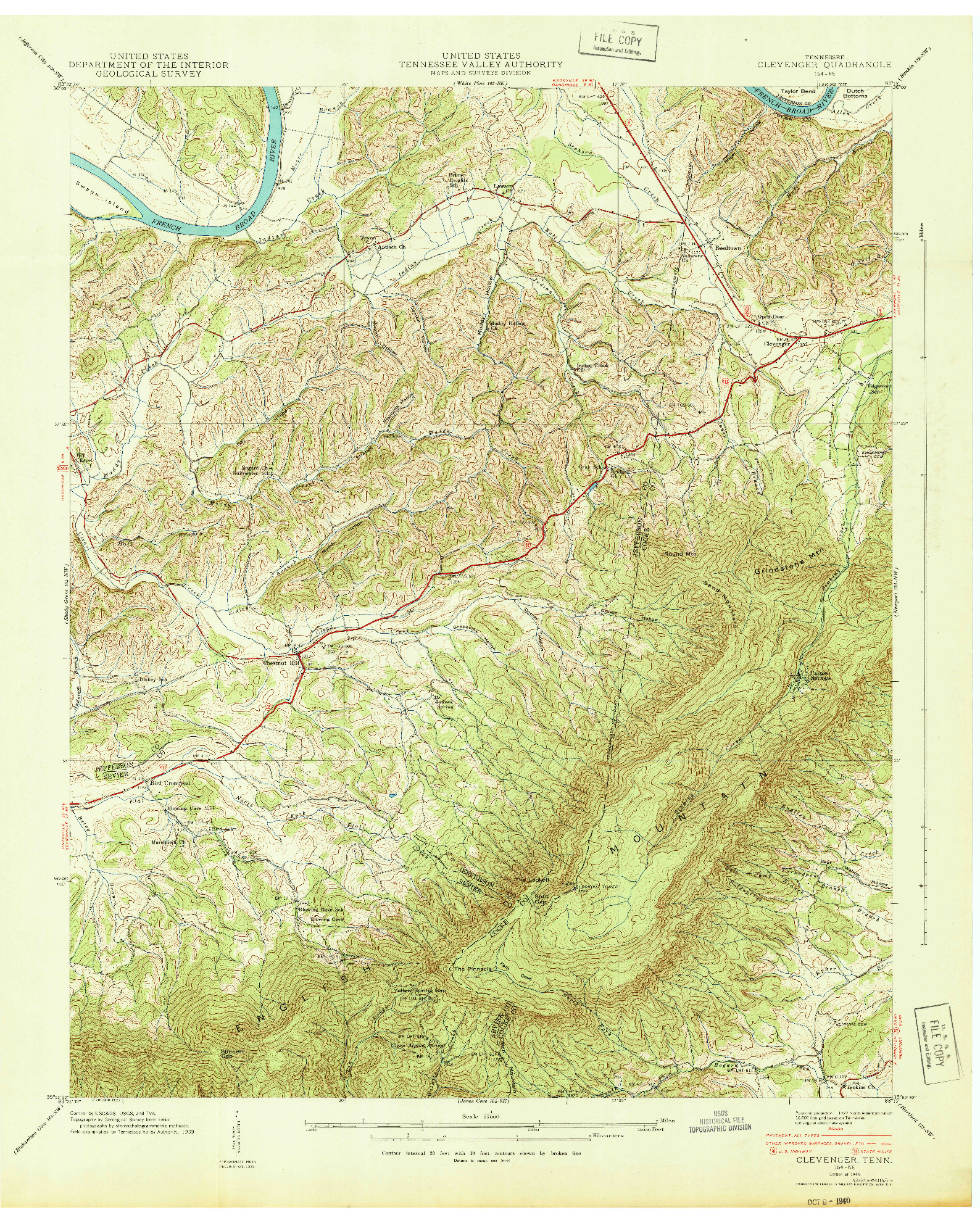 USGS 1:24000-SCALE QUADRANGLE FOR CLEVENGER, TN 1940