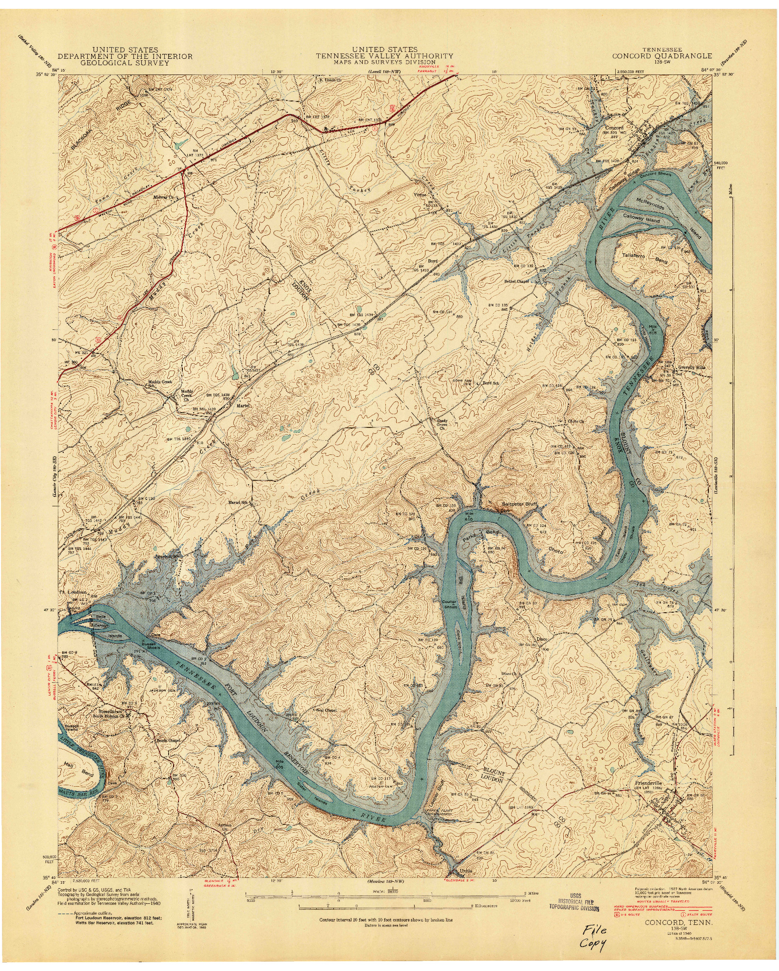 USGS 1:24000-SCALE QUADRANGLE FOR CONCORD, TN 1940
