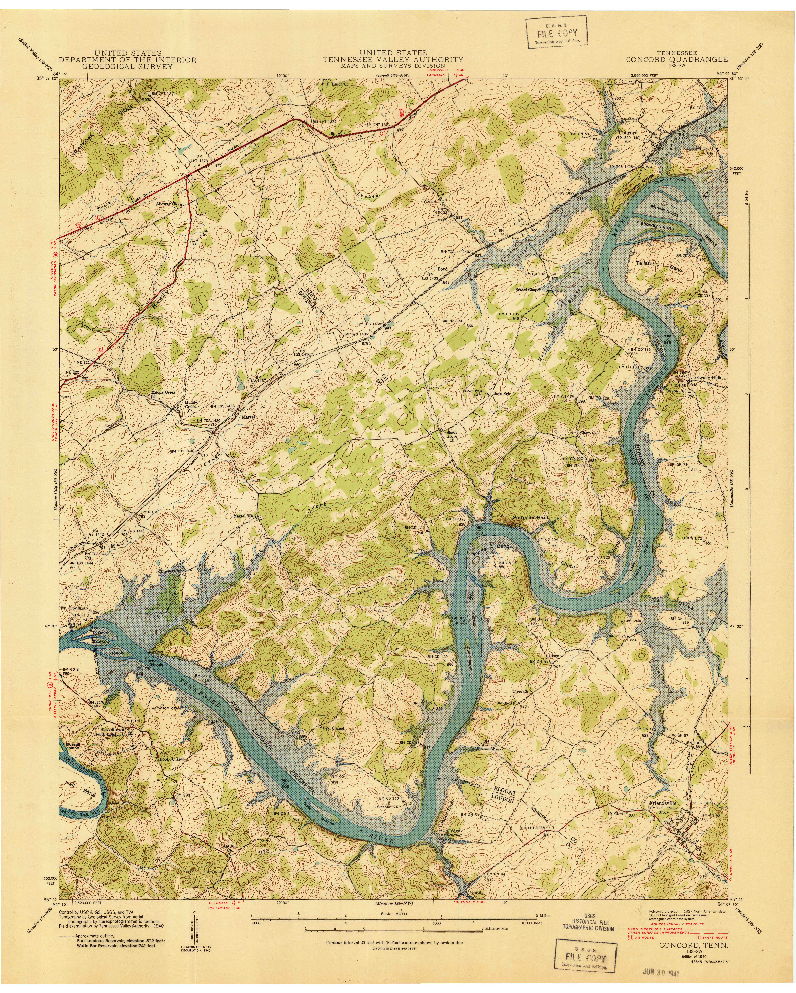 USGS 1:24000-SCALE QUADRANGLE FOR CONCORD, TN 1940