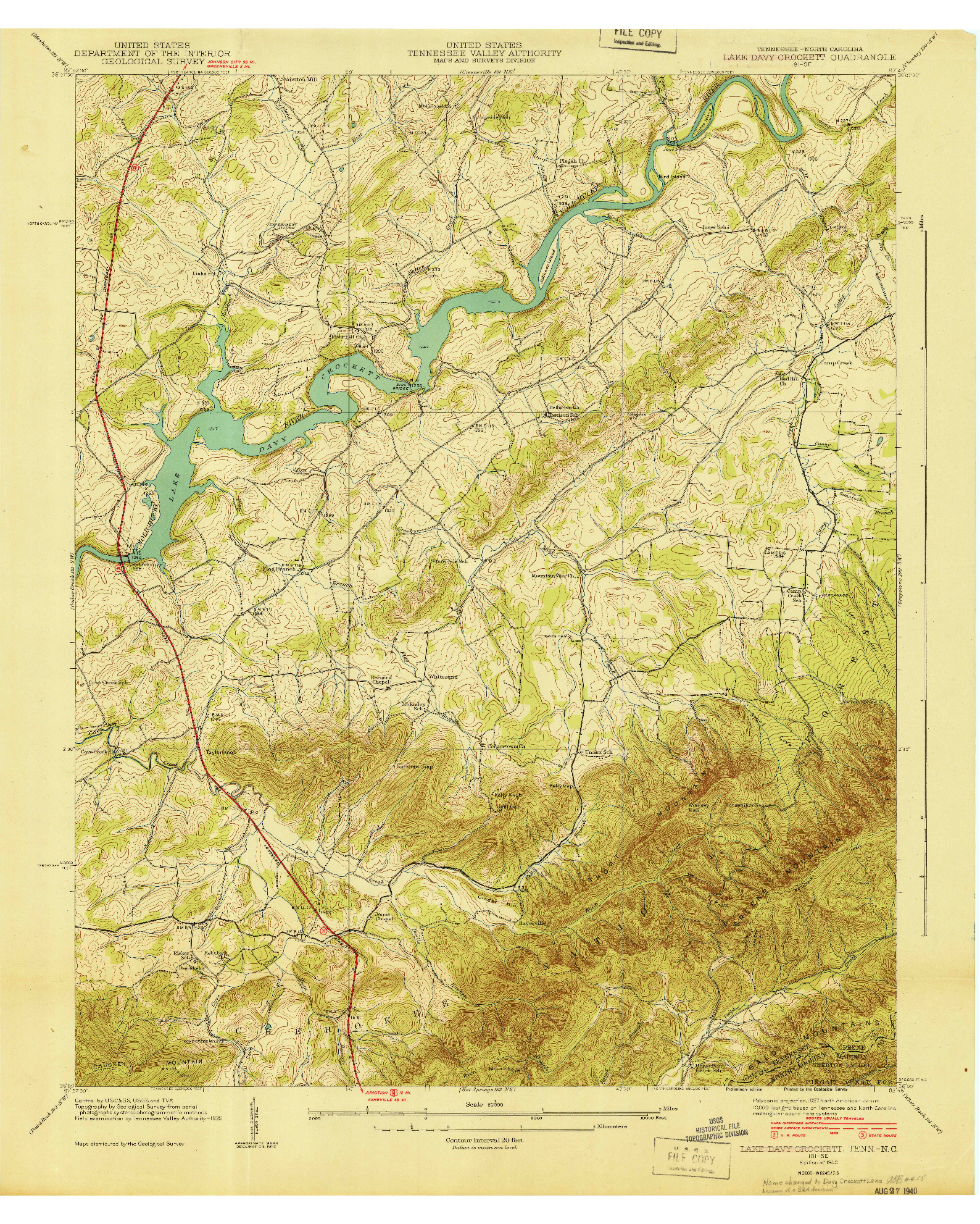 USGS 1:24000-SCALE QUADRANGLE FOR DAVY CROCKETT LAKE, TN 1940