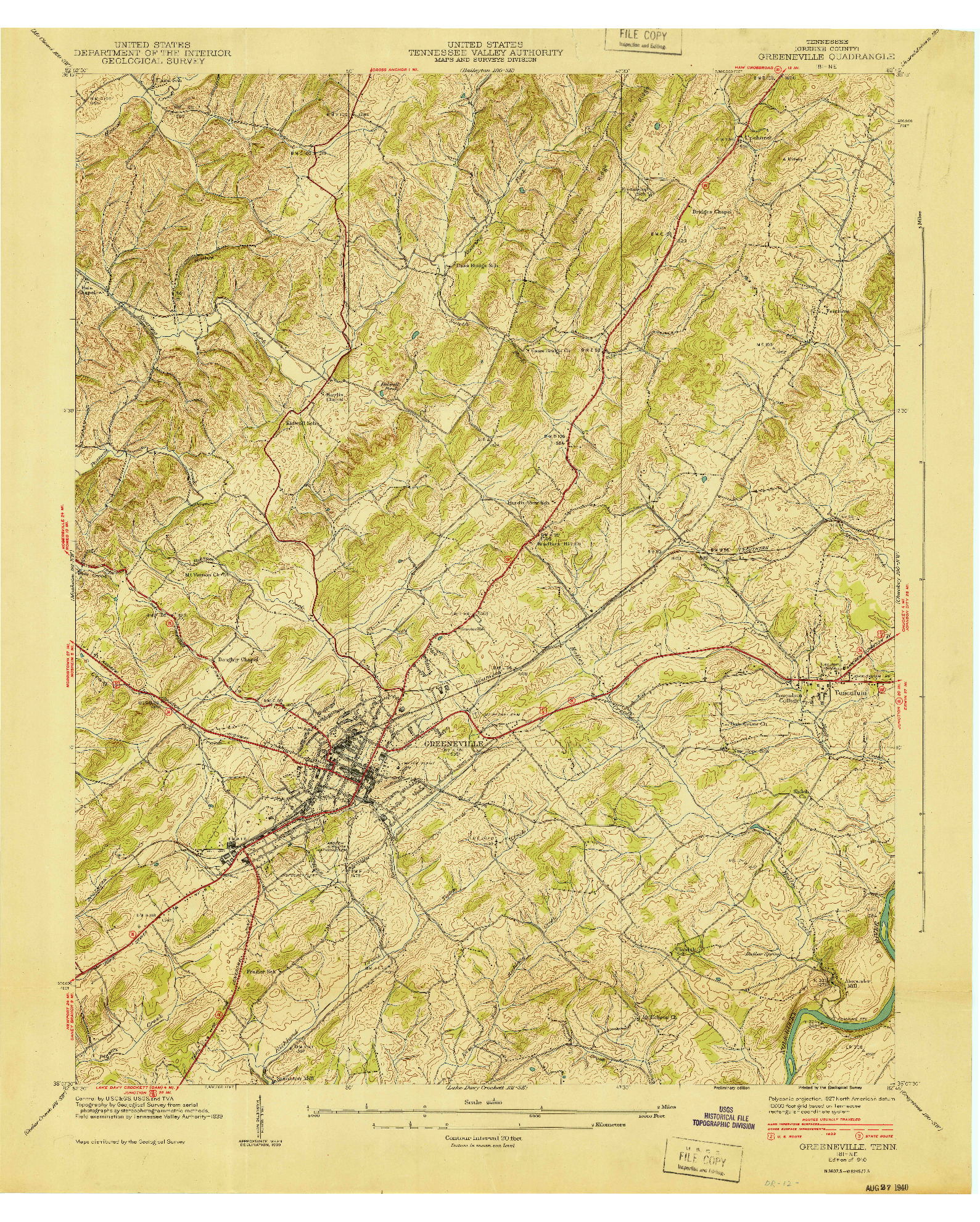 USGS 1:24000-SCALE QUADRANGLE FOR GREENEVILLE, TN 1940