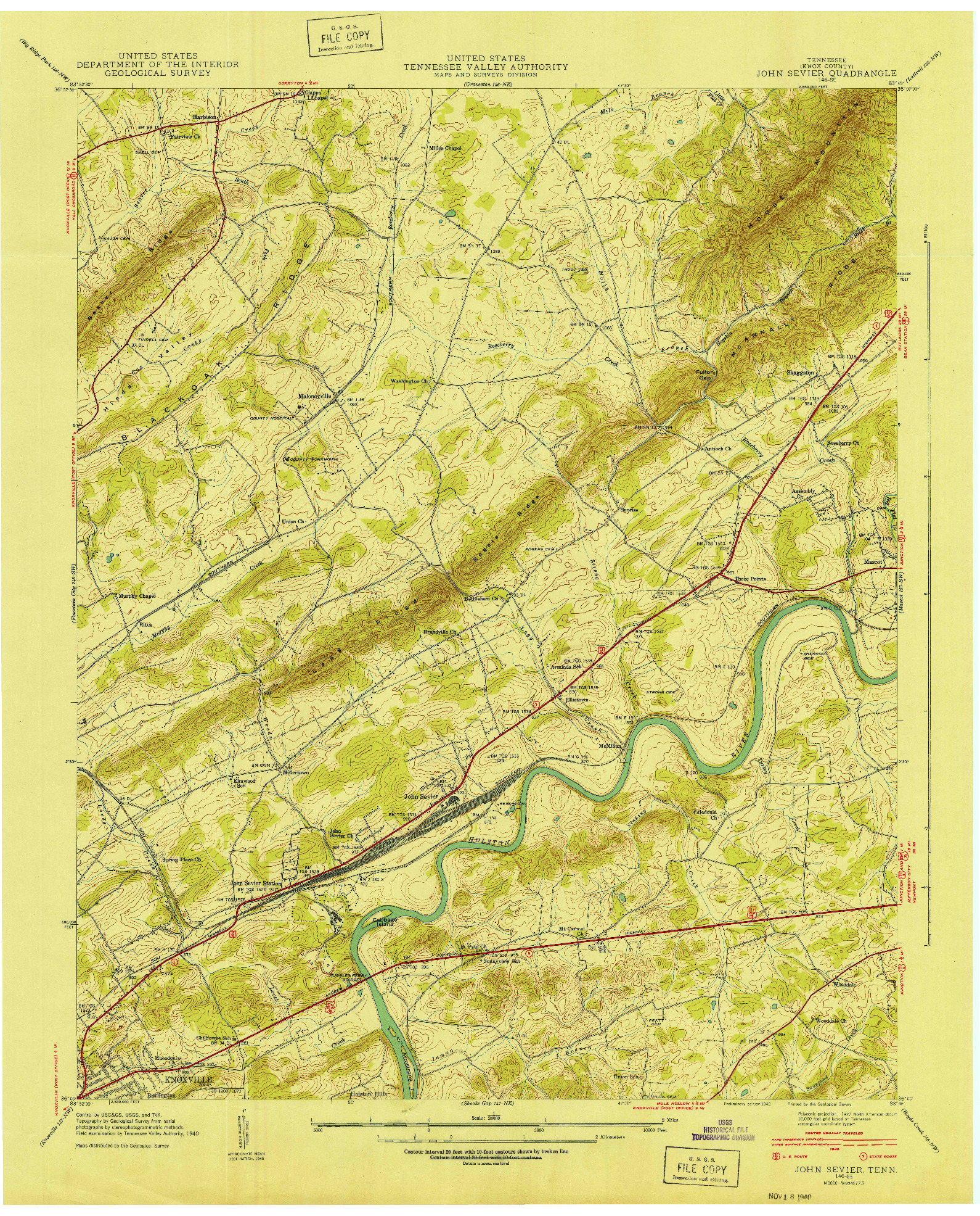 USGS 1:24000-SCALE QUADRANGLE FOR JOHN SEVIER, TN 1940