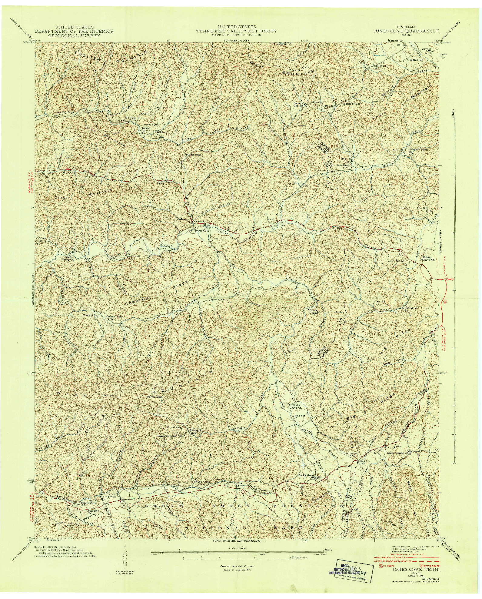 USGS 1:24000-SCALE QUADRANGLE FOR JONES COVE, TN 1940