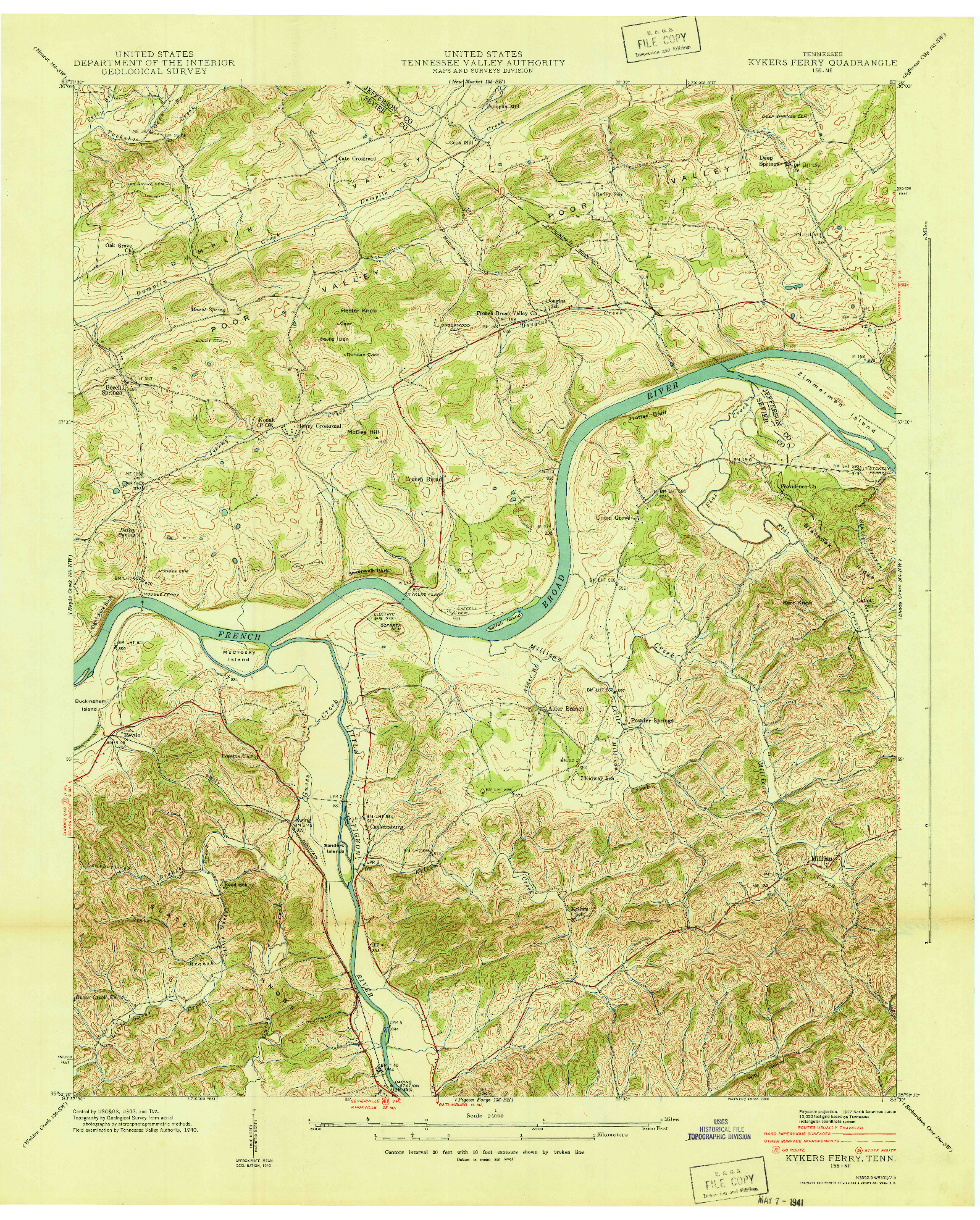 USGS 1:24000-SCALE QUADRANGLE FOR KYKERS FERRY, TN 1940