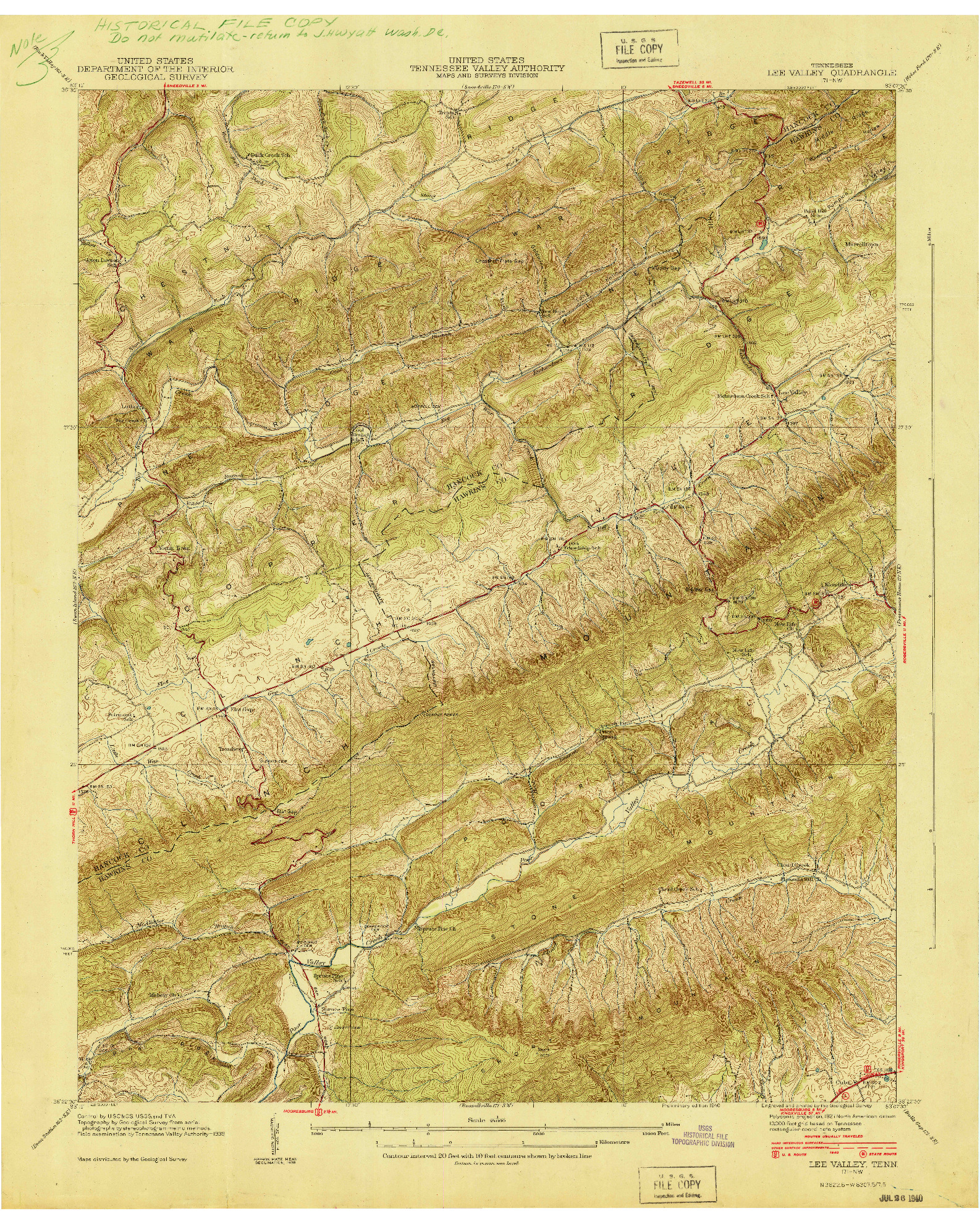 USGS 1:24000-SCALE QUADRANGLE FOR LEE VALLEY, TN 1940
