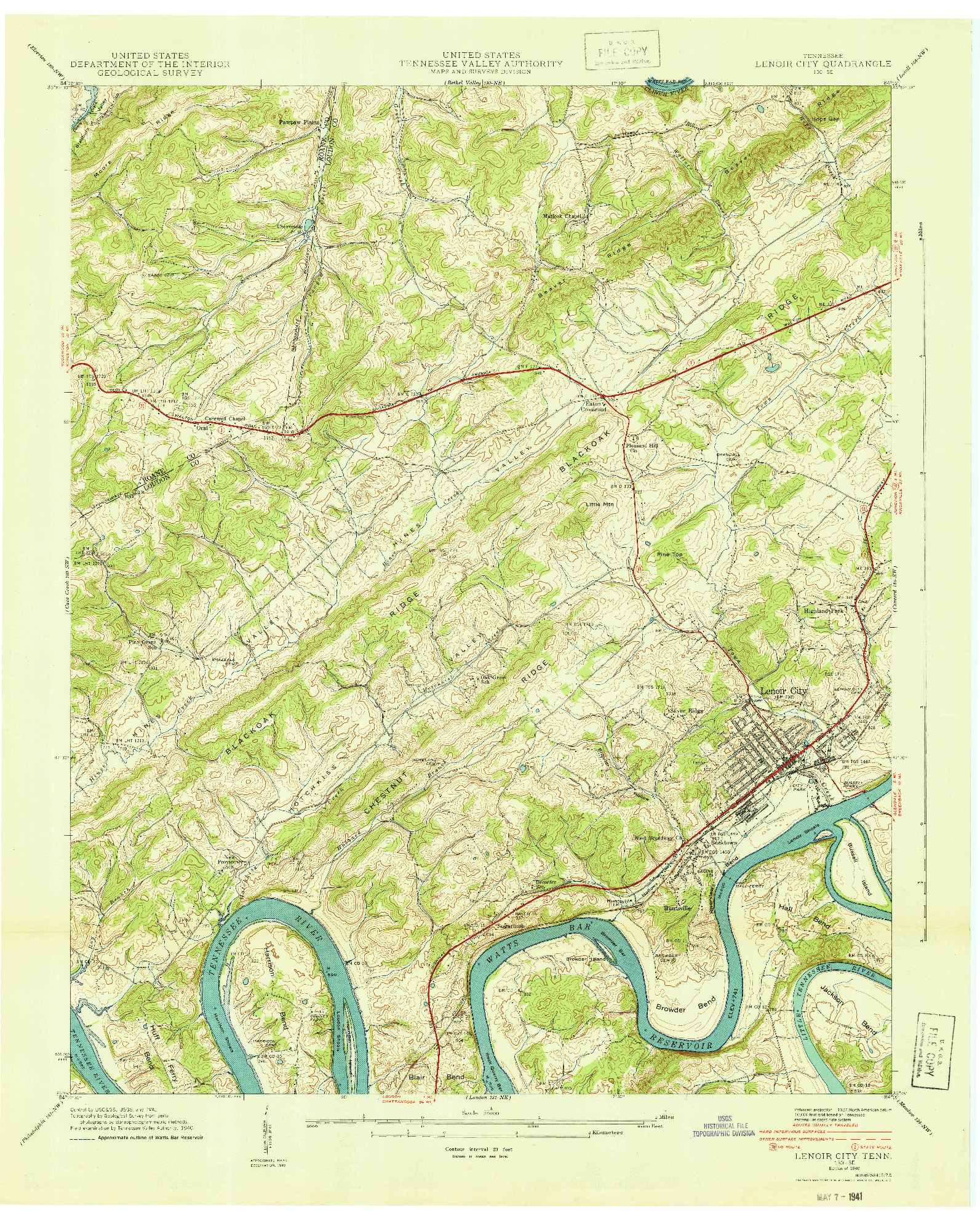 USGS 1:24000-SCALE QUADRANGLE FOR LENOIR CITY, TN 1940