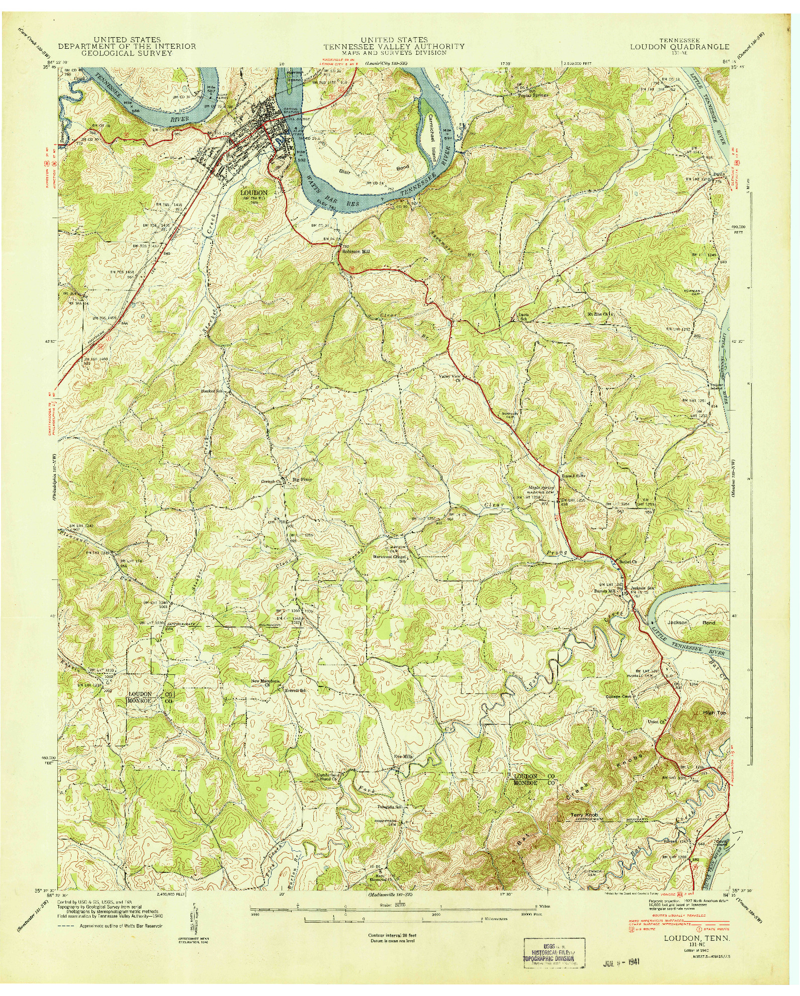USGS 1:24000-SCALE QUADRANGLE FOR LOUDON, TN 1940