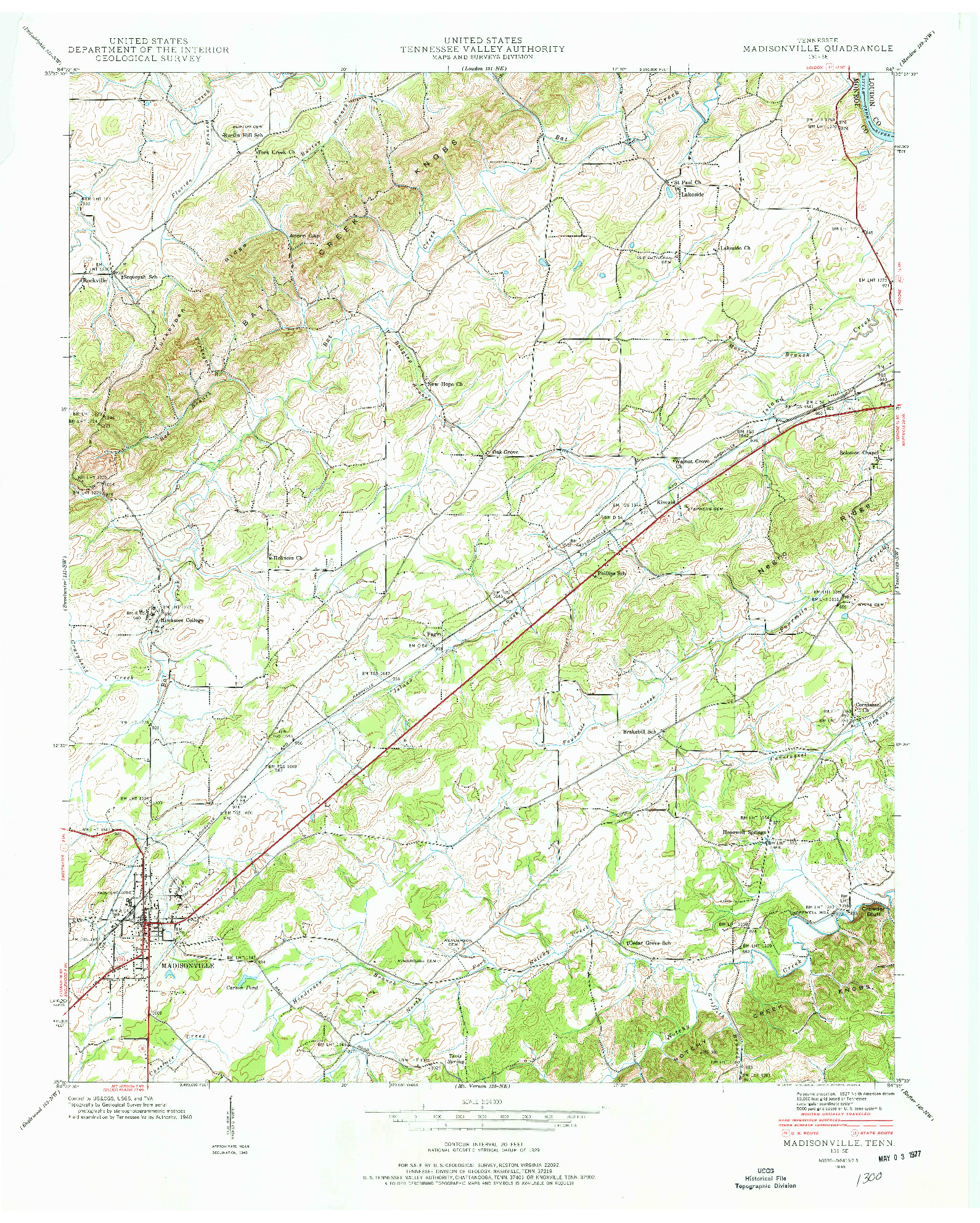 USGS 1:24000-SCALE QUADRANGLE FOR MADISONVILLE, TN 1940