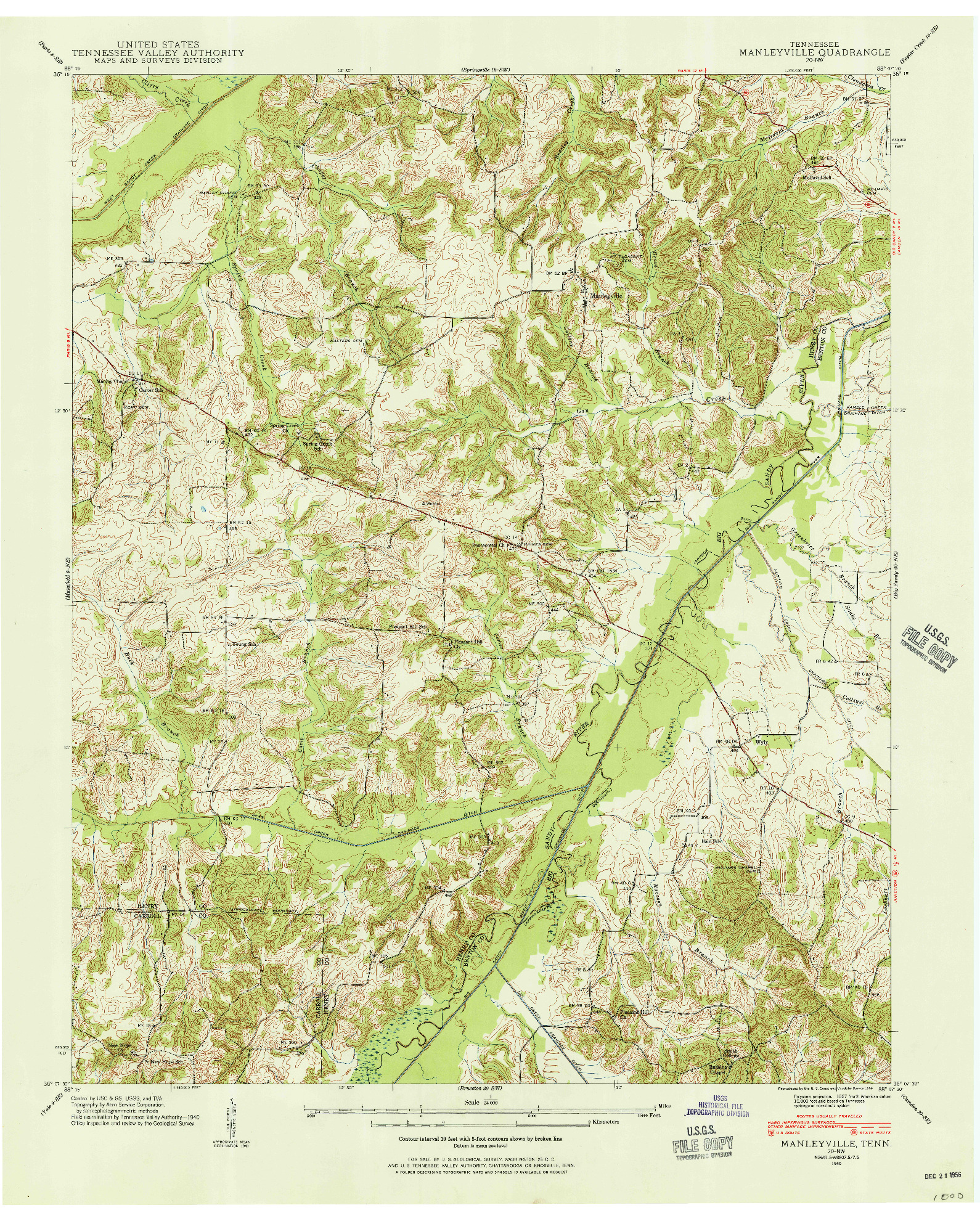 USGS 1:24000-SCALE QUADRANGLE FOR MANLEYVILLE, TN 1940