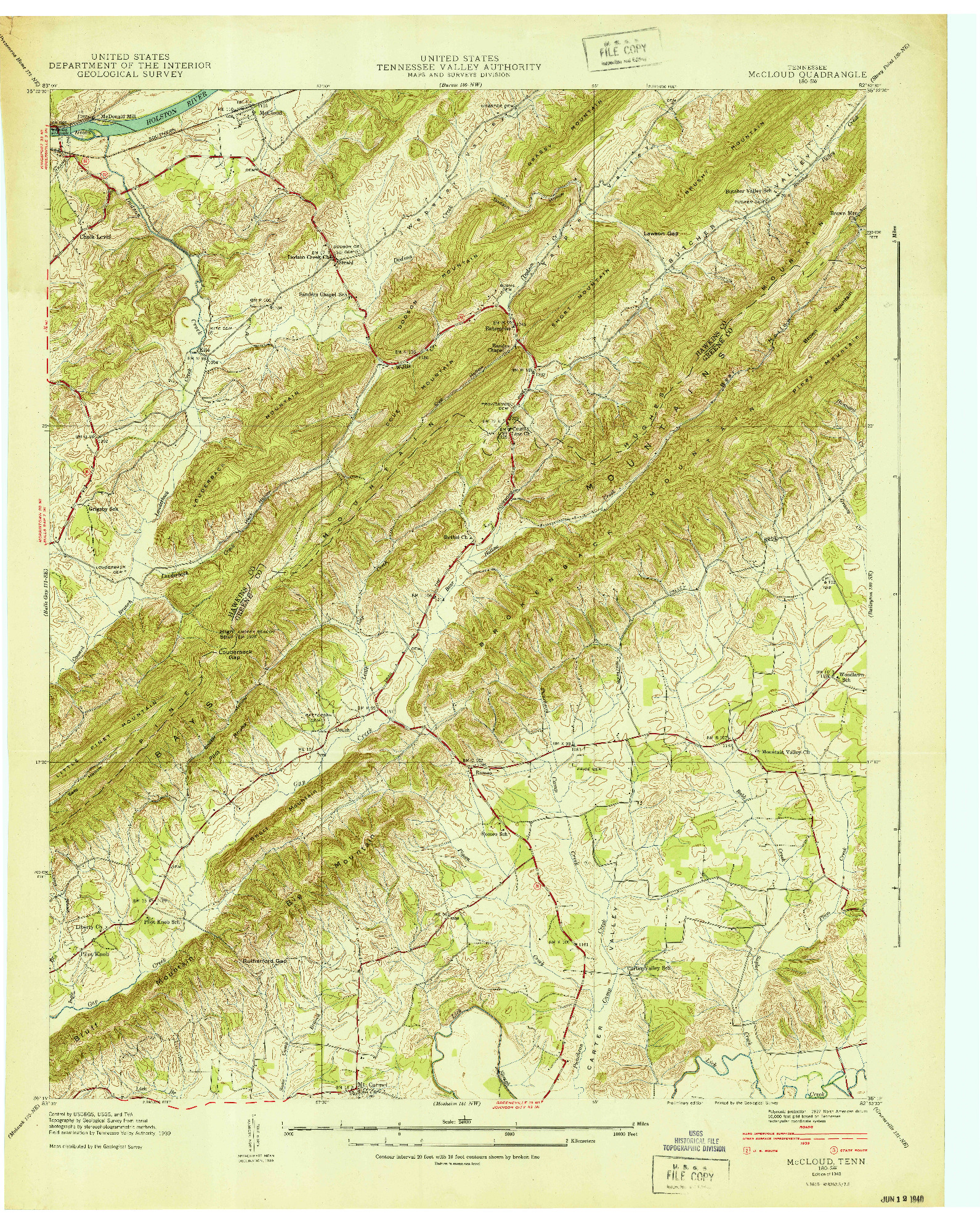 USGS 1:24000-SCALE QUADRANGLE FOR MC CLOUD, TN 1940