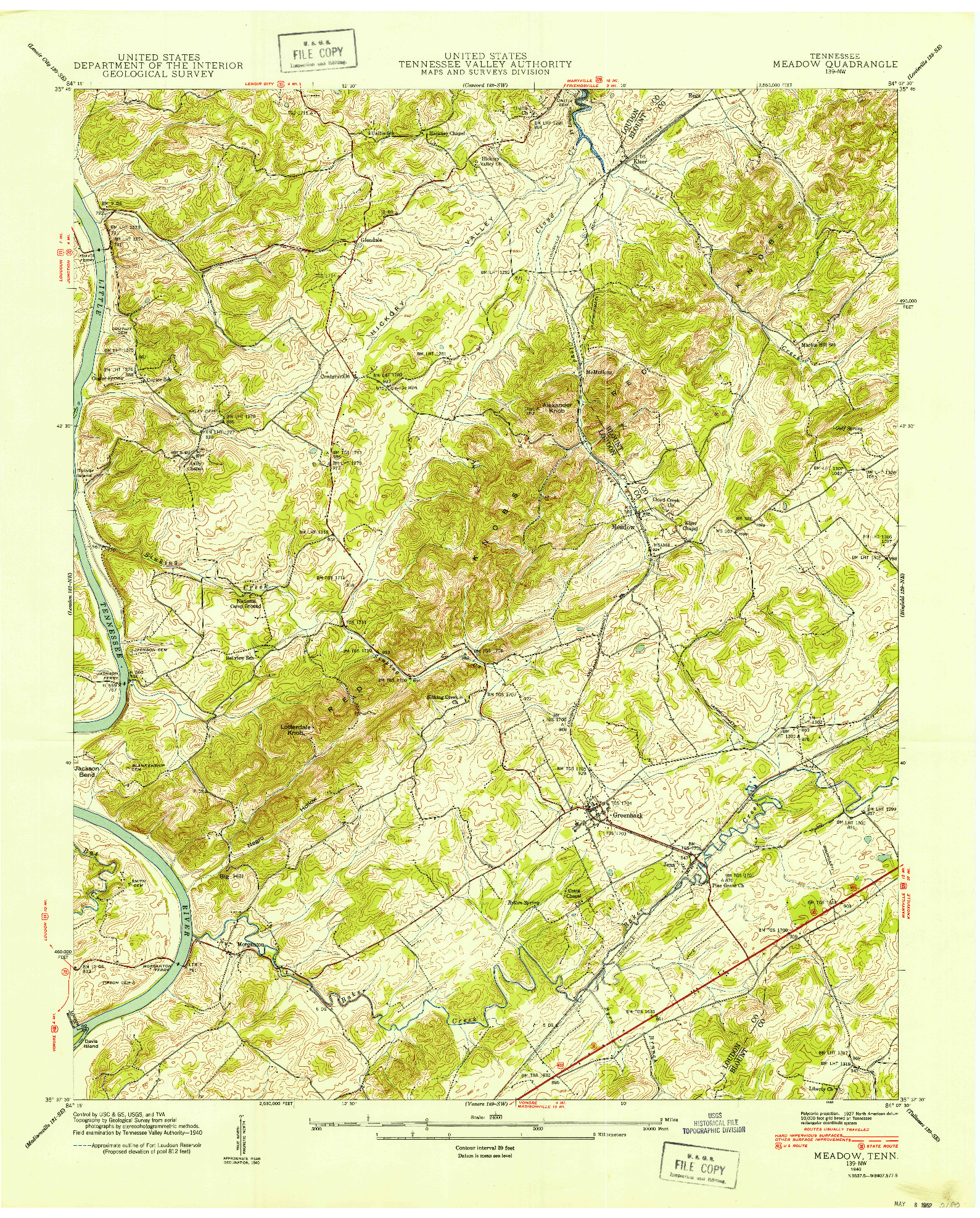 USGS 1:24000-SCALE QUADRANGLE FOR MEADOW, TN 1940