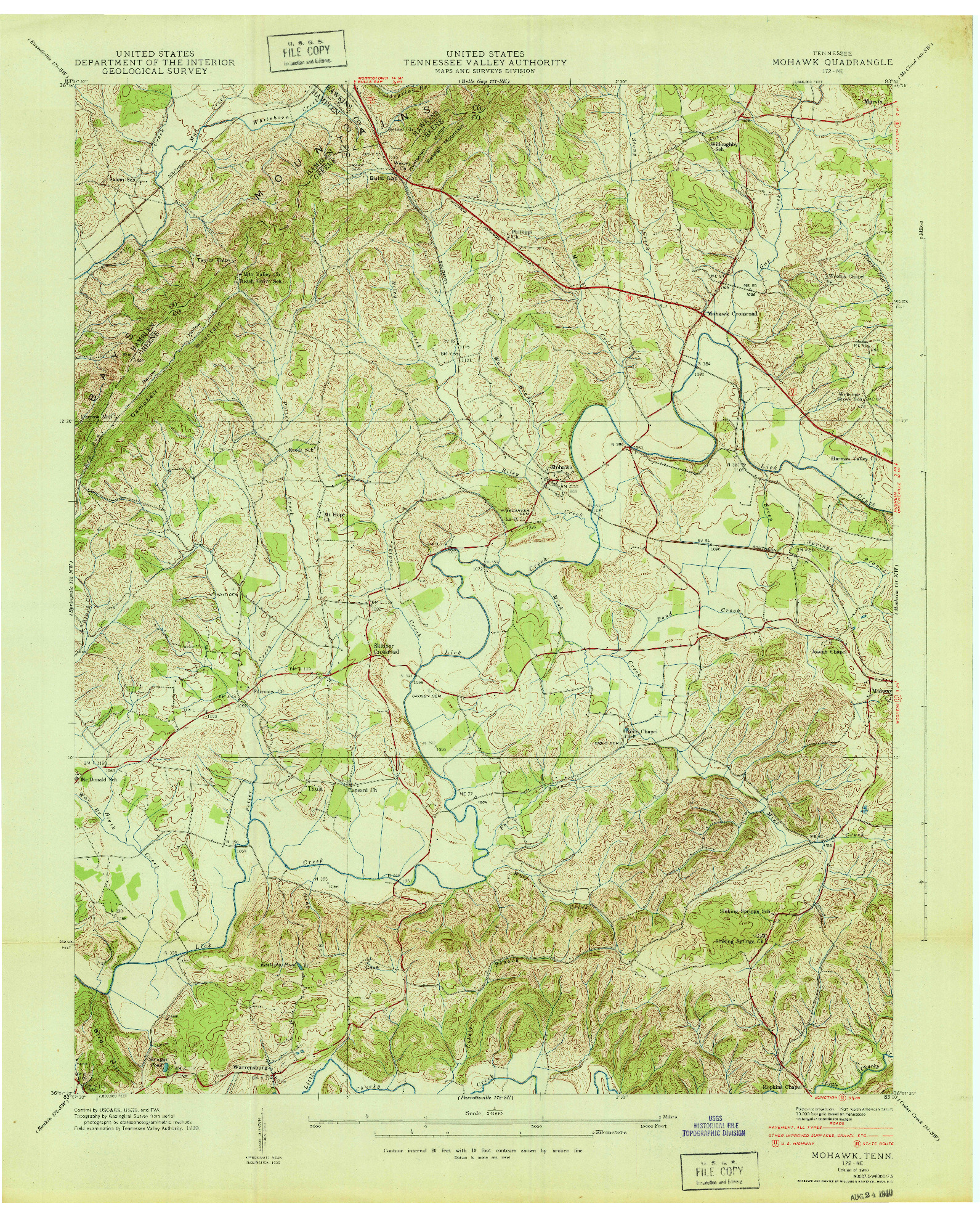 USGS 1:24000-SCALE QUADRANGLE FOR MOHAWK, TN 1940