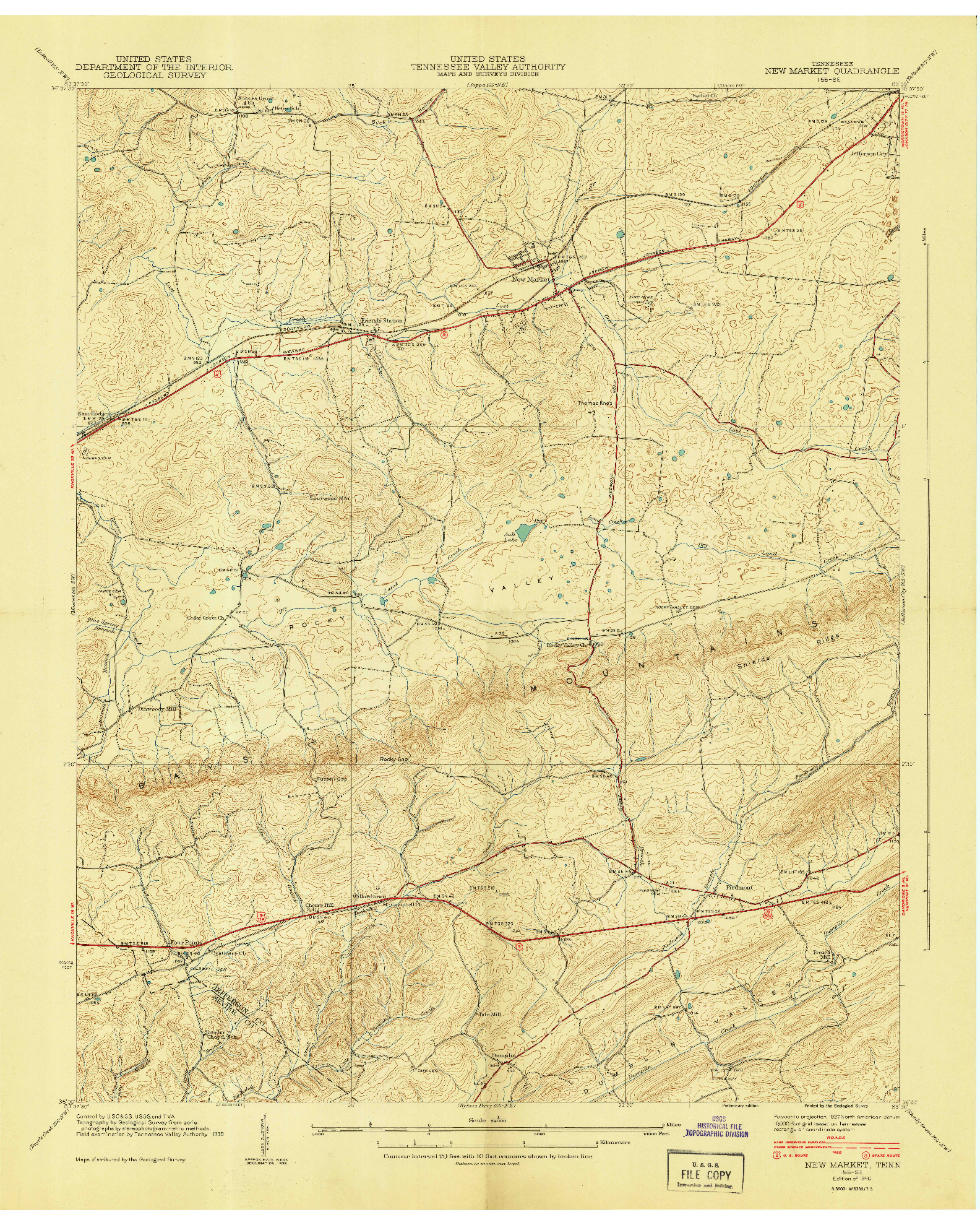 USGS 1:24000-SCALE QUADRANGLE FOR NEW MARKET, TN 1940