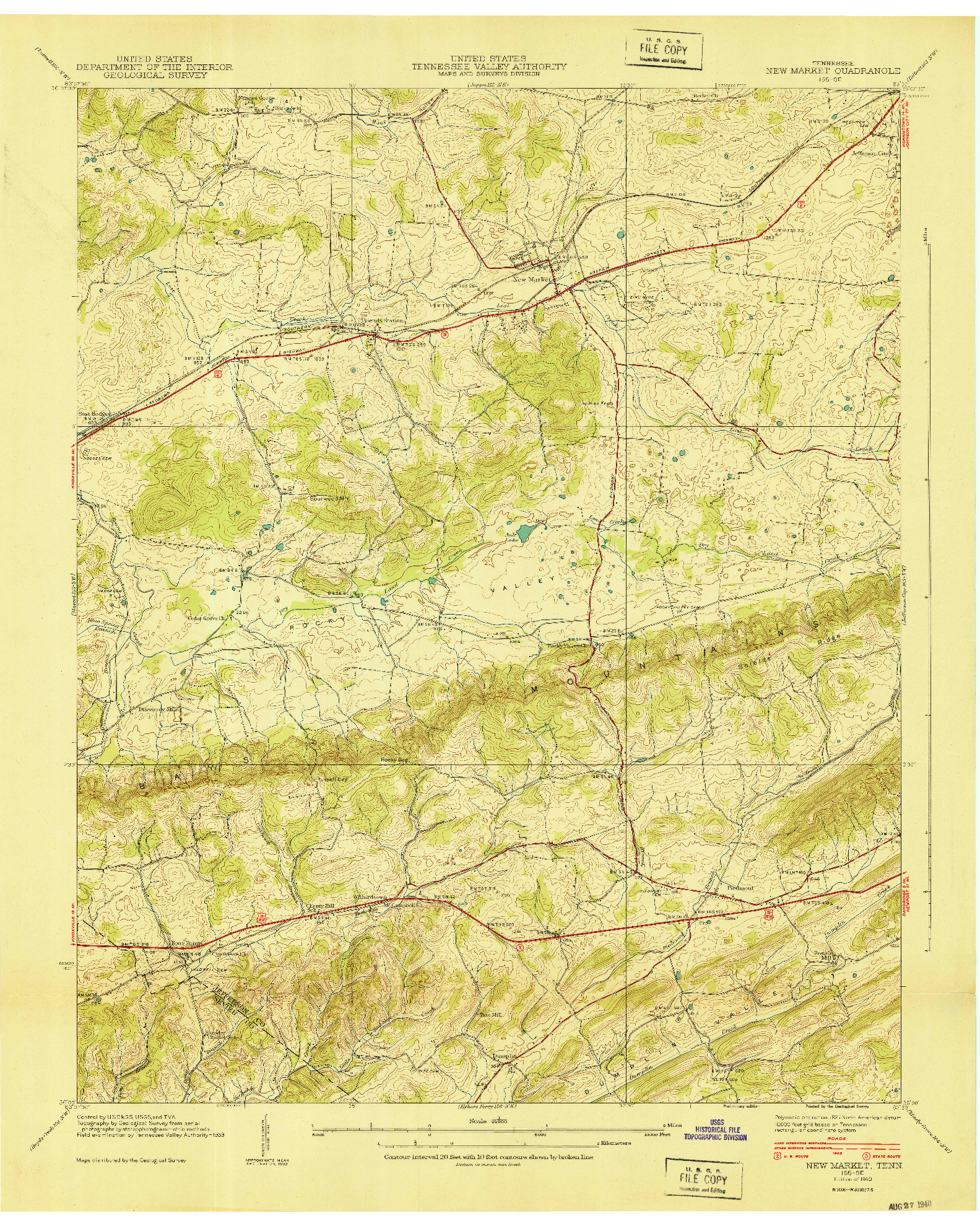 USGS 1:24000-SCALE QUADRANGLE FOR NEW MARKET, TN 1940