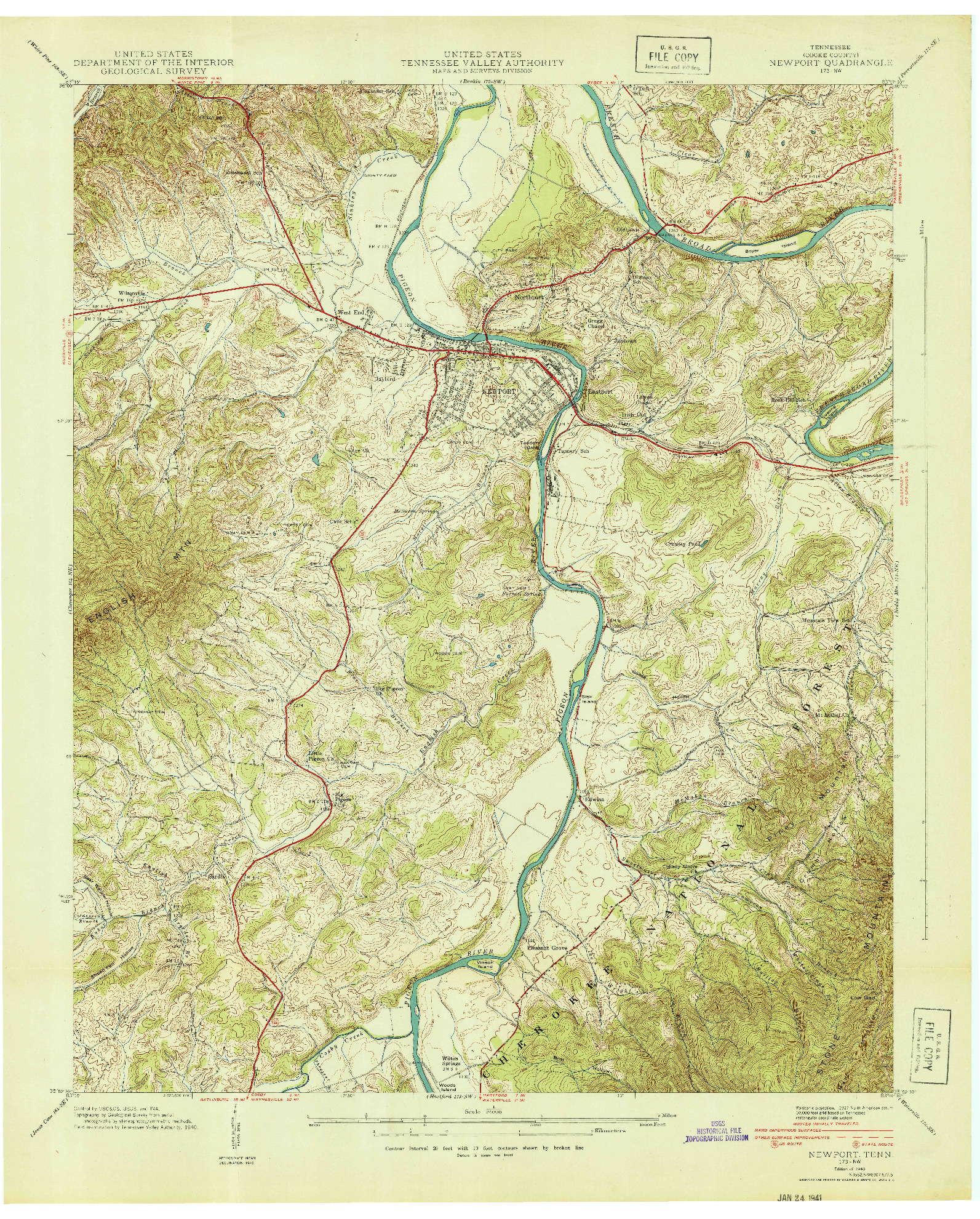 USGS 1:24000-SCALE QUADRANGLE FOR NEWPORT, TN 1940