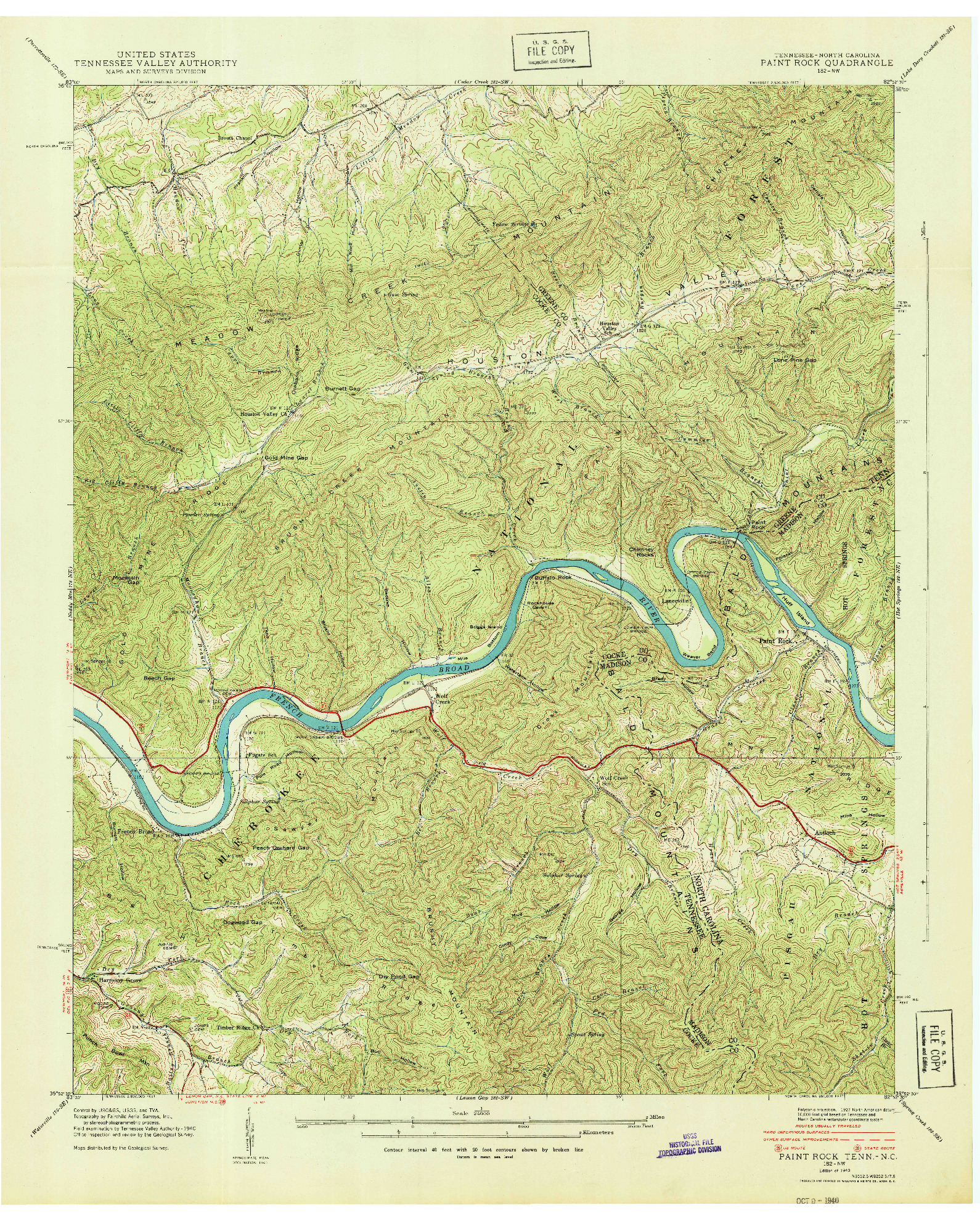 USGS 1:24000-SCALE QUADRANGLE FOR PAINT ROCK, TN 1940