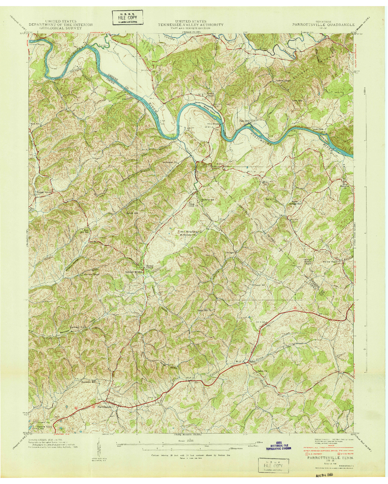 USGS 1:24000-SCALE QUADRANGLE FOR PARROTTSVILLE, TN 1940