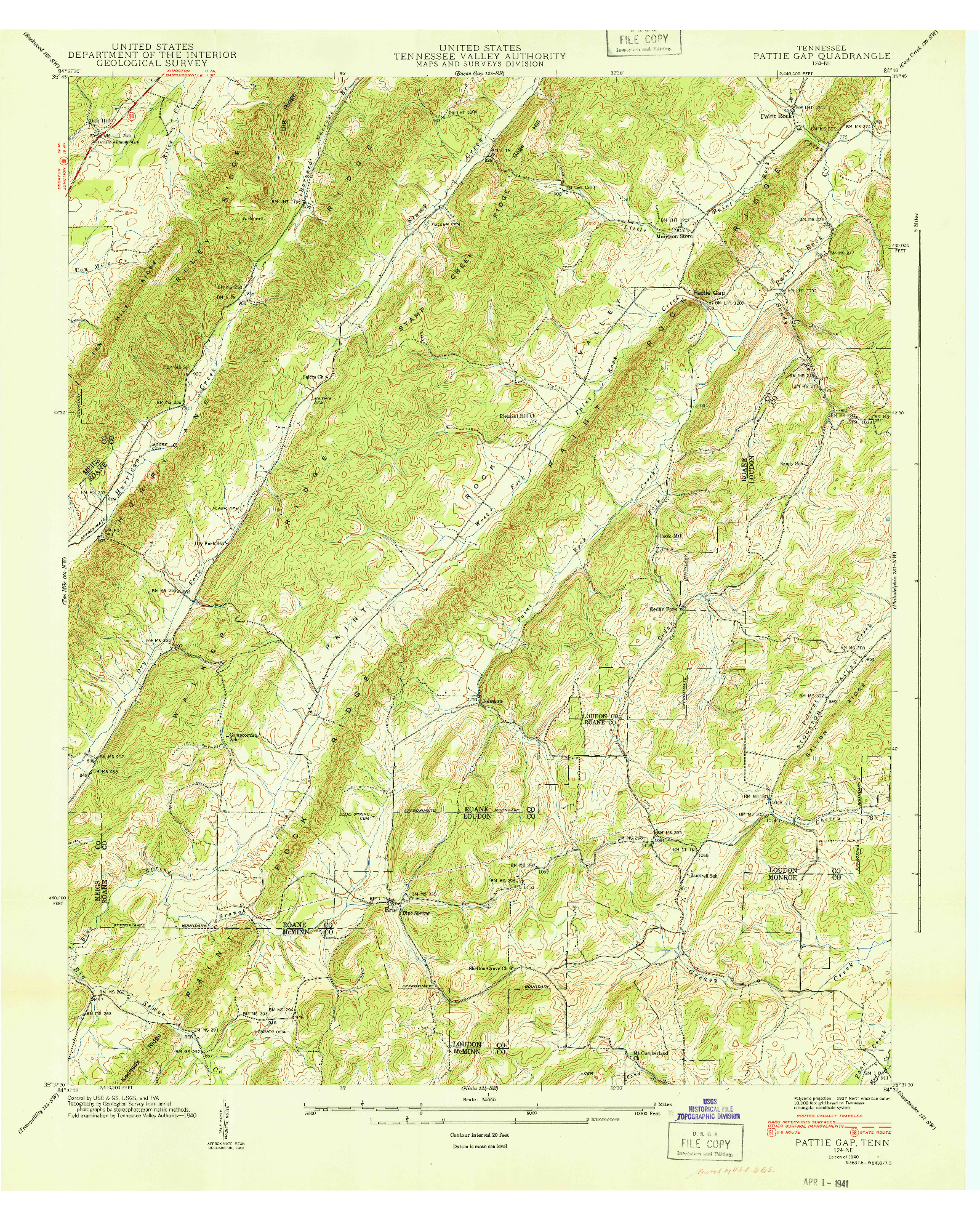USGS 1:24000-SCALE QUADRANGLE FOR PATTIE GAP, TN 1940