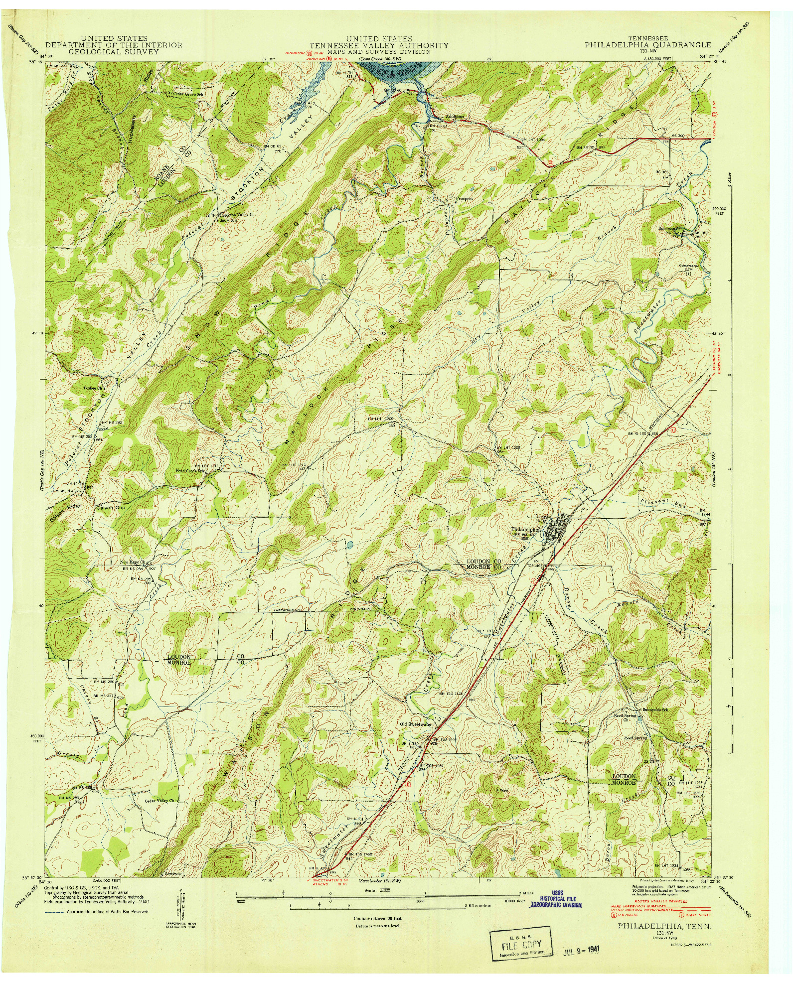 USGS 1:24000-SCALE QUADRANGLE FOR PHILADELPHIA, TN 1940
