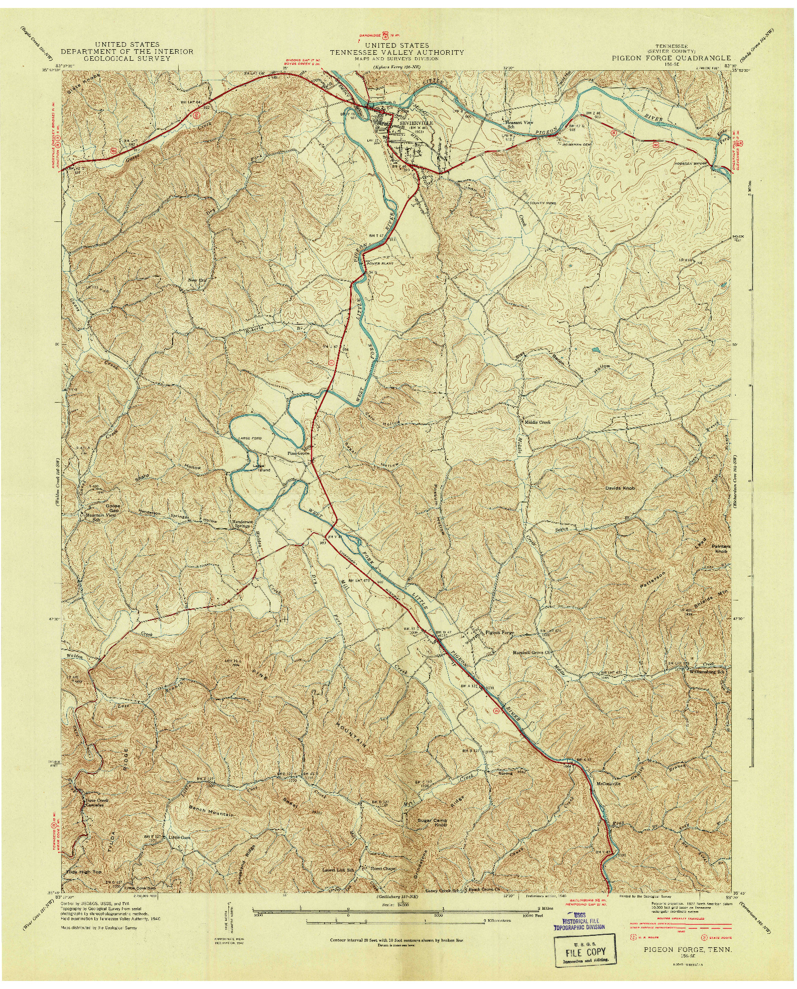USGS 1:24000-SCALE QUADRANGLE FOR PIGEON FORGE, TN 1940
