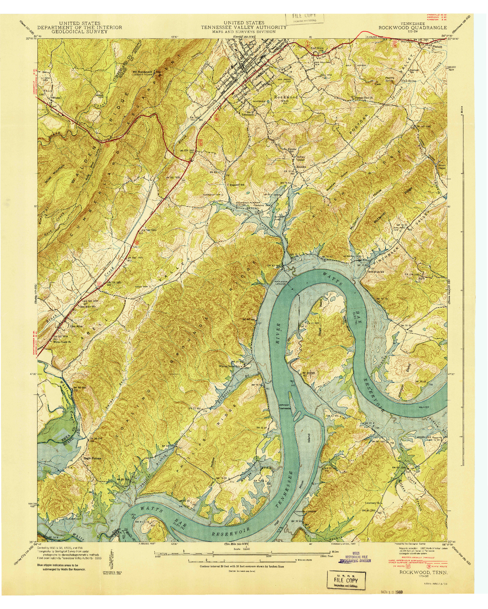 USGS 1:24000-SCALE QUADRANGLE FOR ROCKWOOD, TN 1940