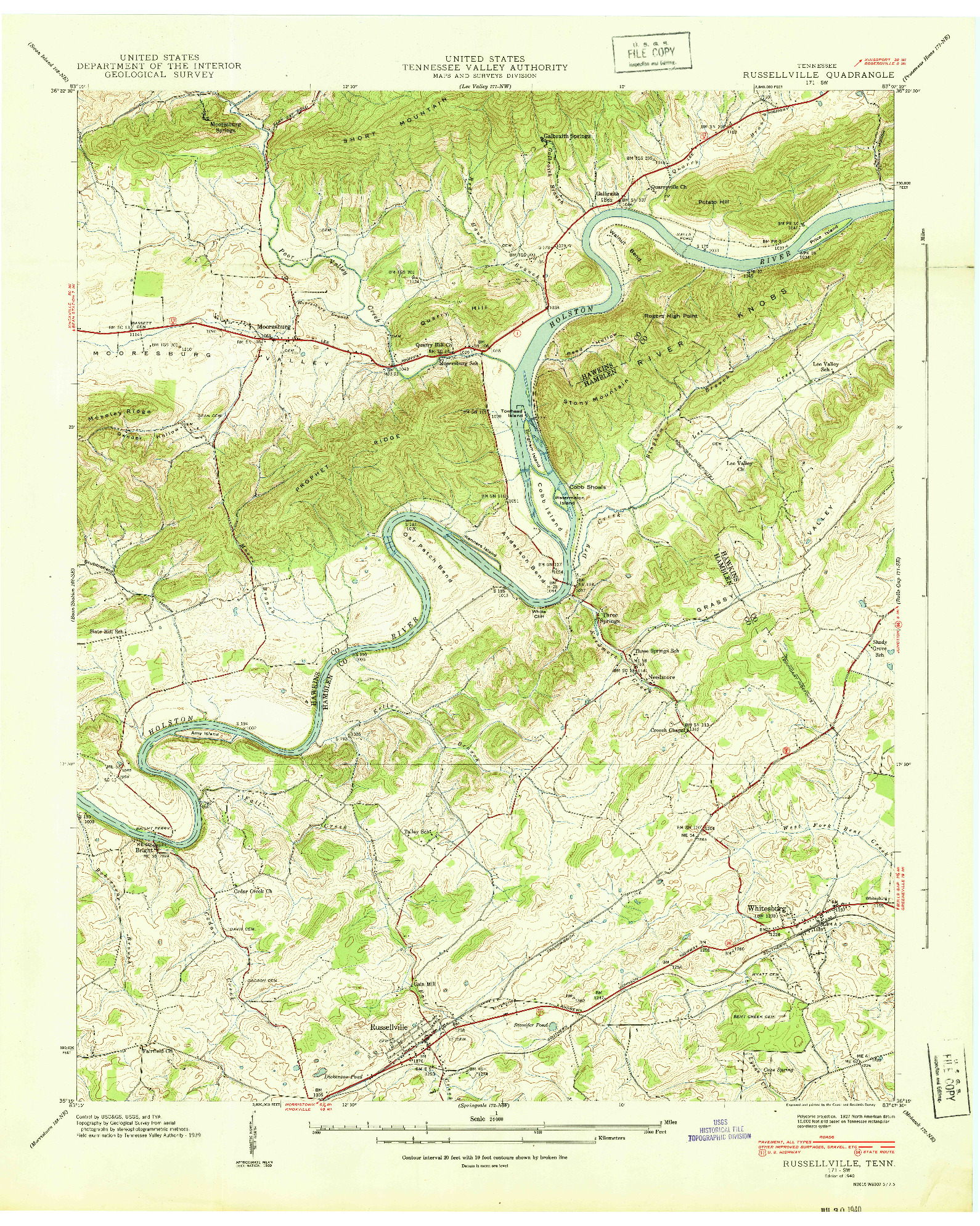 USGS 1:24000-SCALE QUADRANGLE FOR RUSSELLVILLE, TN 1940