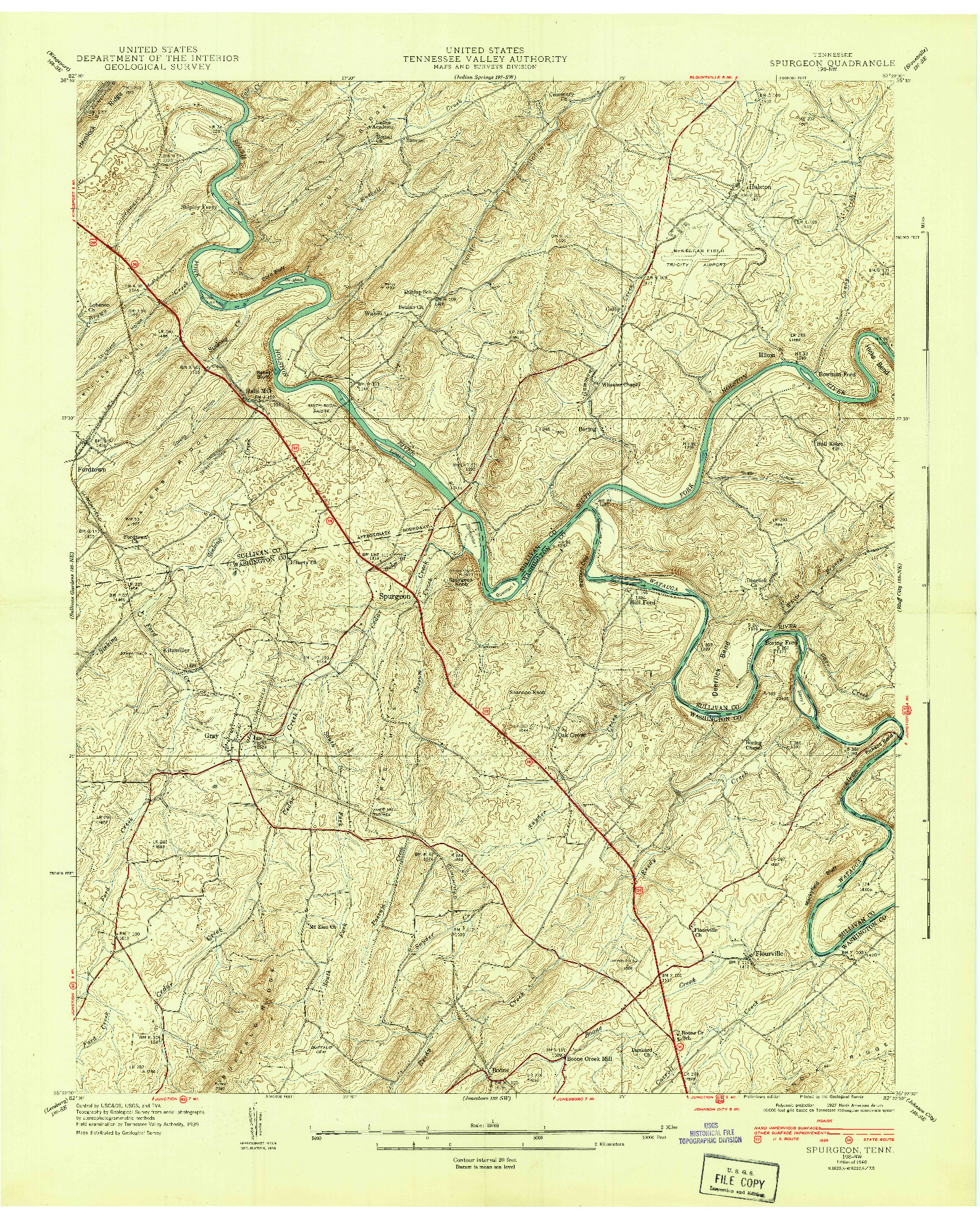 USGS 1:24000-SCALE QUADRANGLE FOR SPURGEON, TN 1940