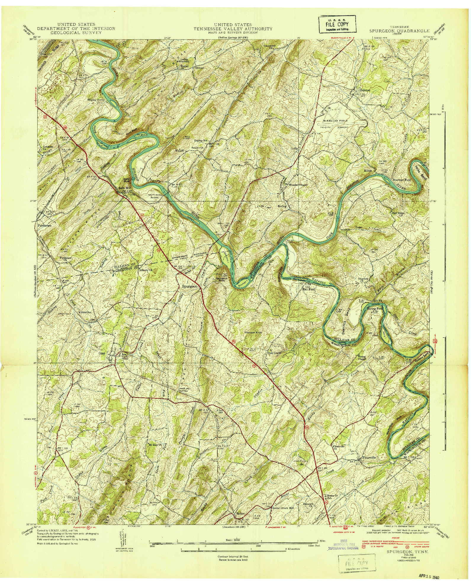 USGS 1:24000-SCALE QUADRANGLE FOR SPURGEON, TN 1940