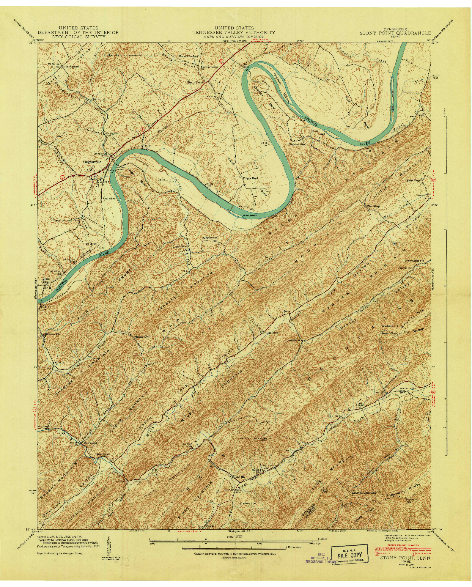 USGS 1:24000-SCALE QUADRANGLE FOR STONY POINT, TN 1940