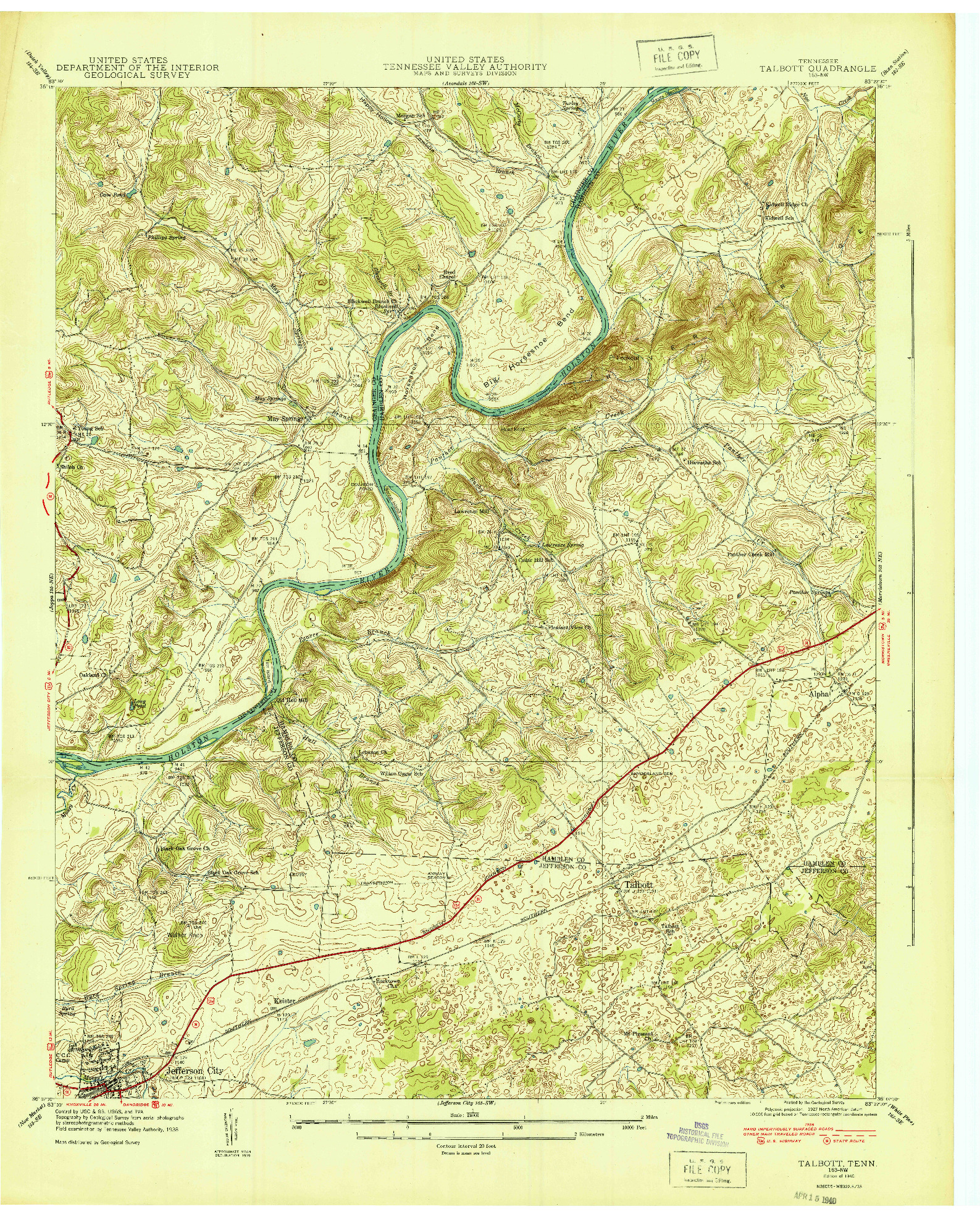 USGS 1:24000-SCALE QUADRANGLE FOR TALBOTT, TN 1940