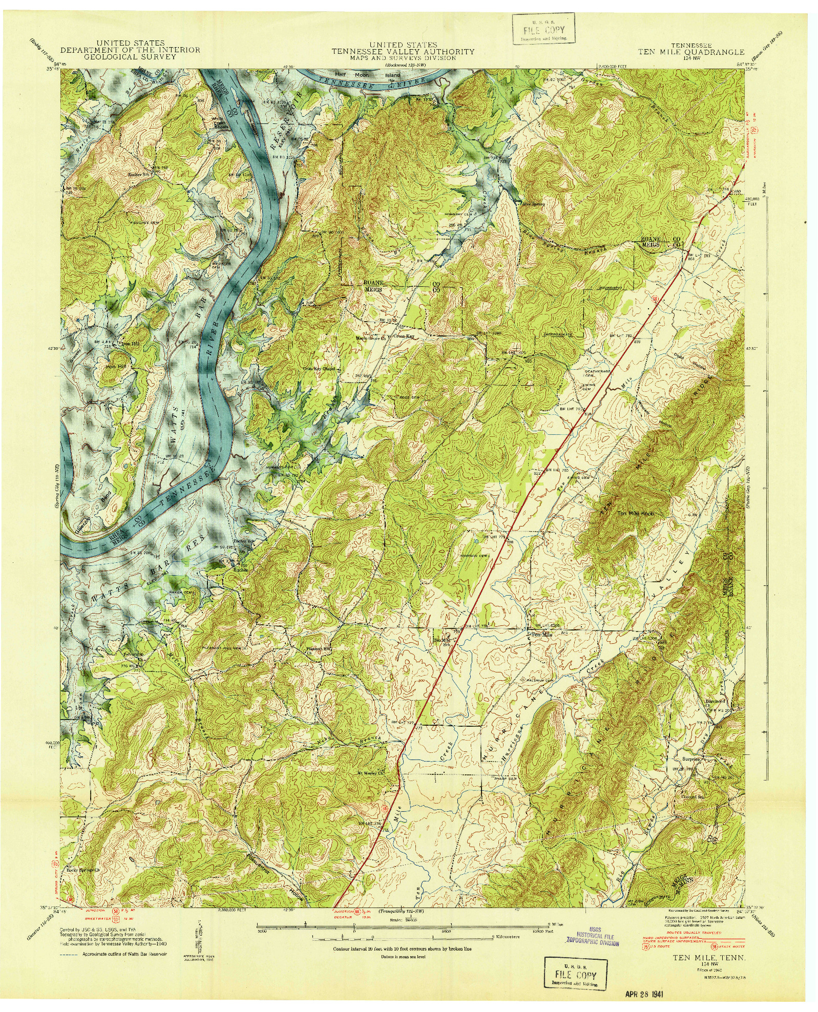 USGS 1:24000-SCALE QUADRANGLE FOR TEN MILE, TN 1940