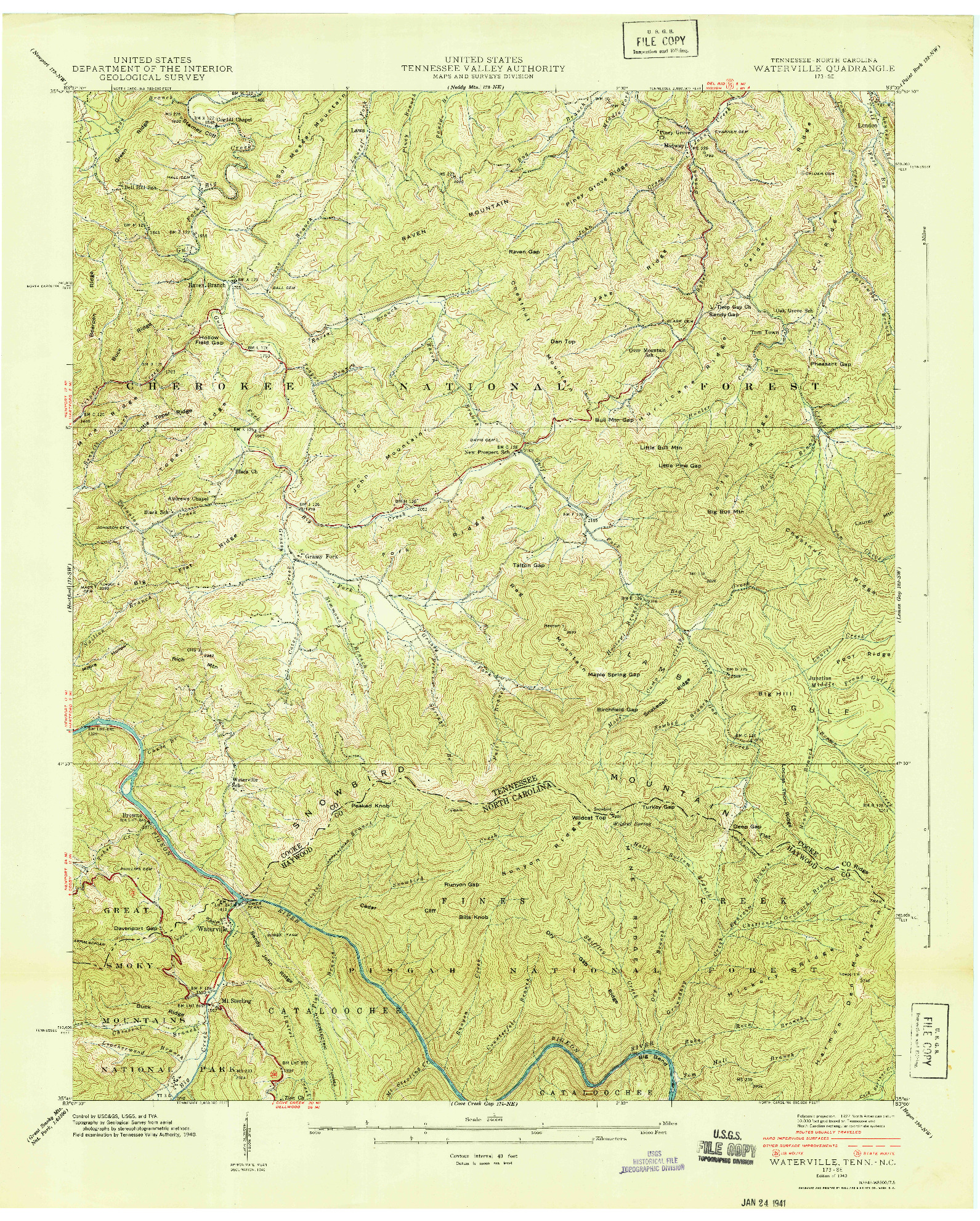 USGS 1:24000-SCALE QUADRANGLE FOR WATERVILLE, TN 1940