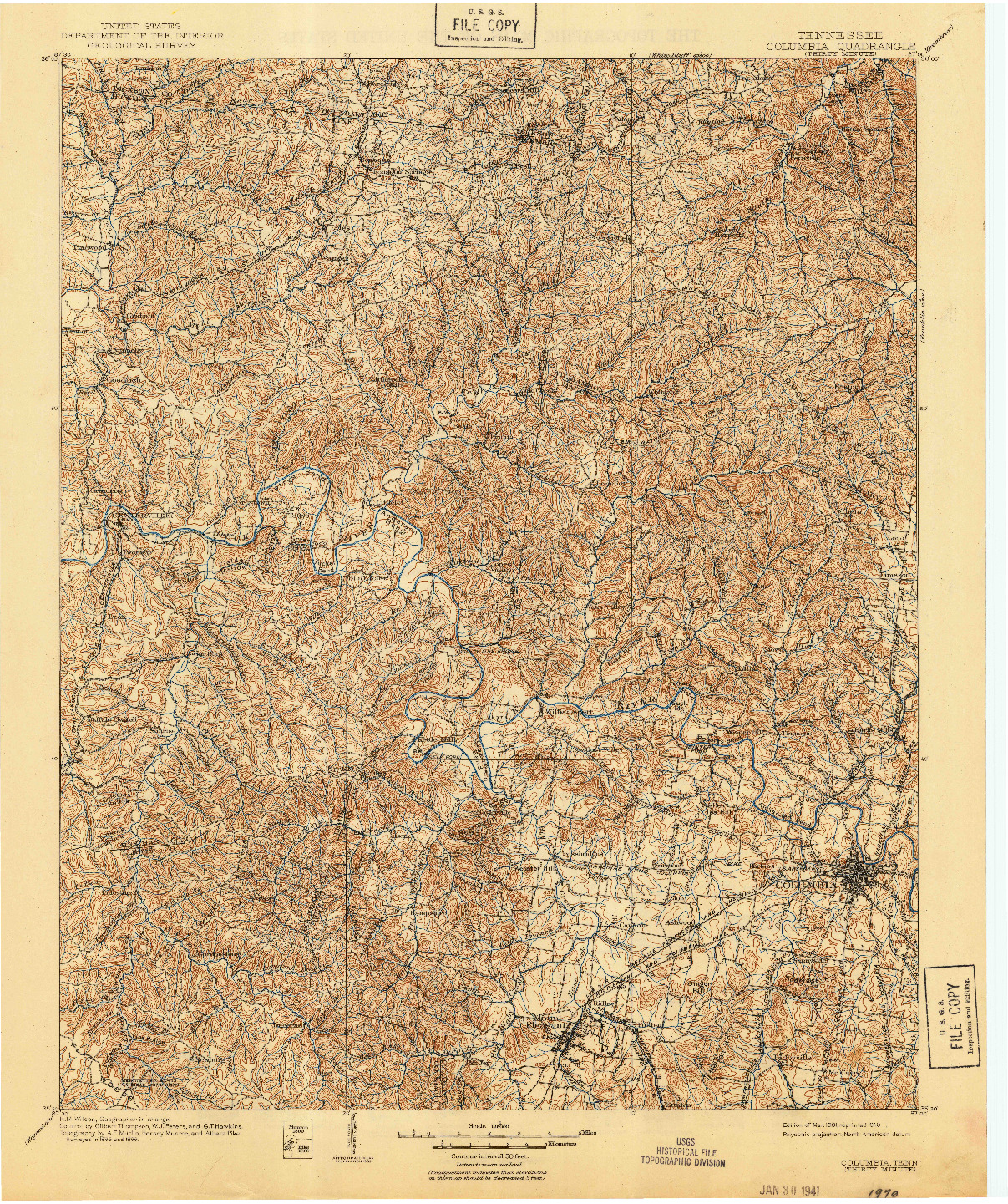 USGS 1:125000-SCALE QUADRANGLE FOR COLUMBIA, TN 1901