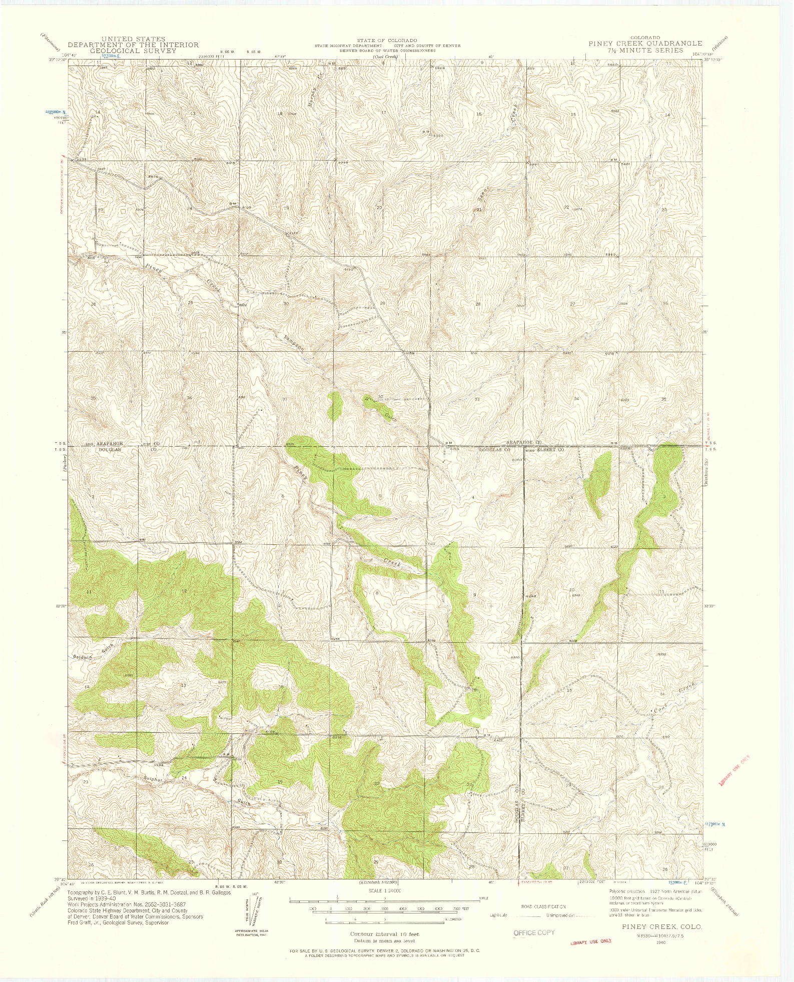 USGS 1:24000-SCALE QUADRANGLE FOR PINEY CREEK, CO 1940