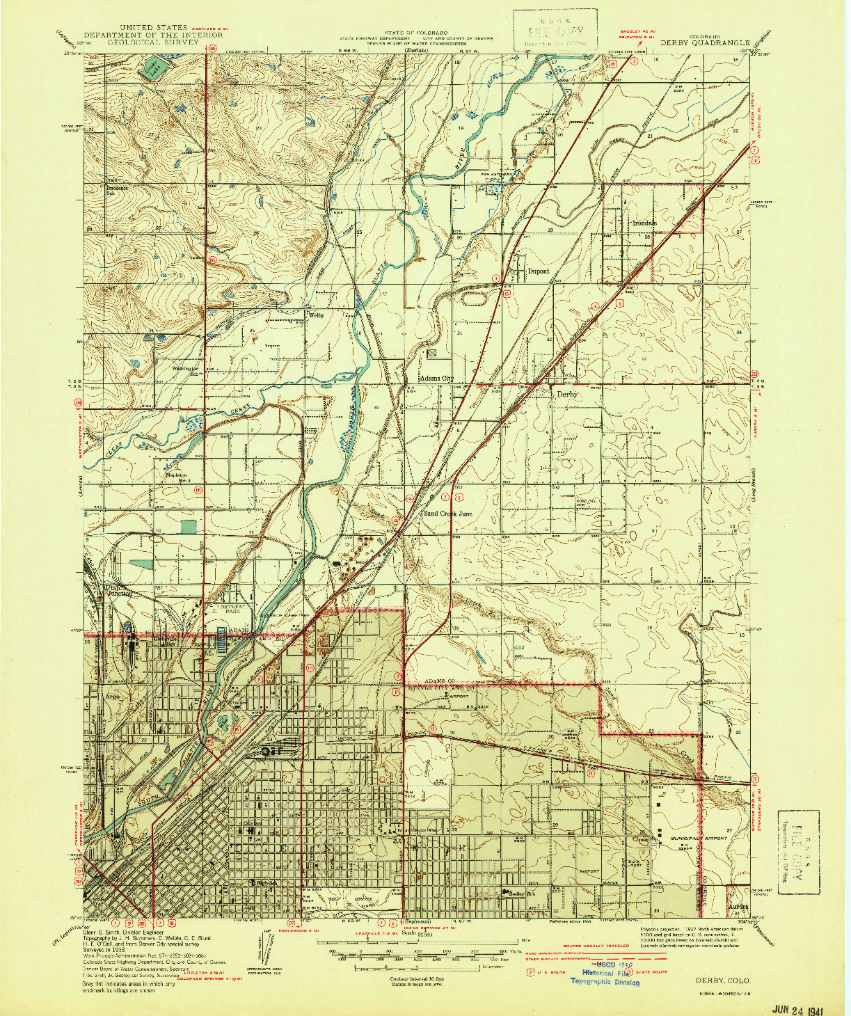 USGS 1:31680-SCALE QUADRANGLE FOR DERBY, CO 1940